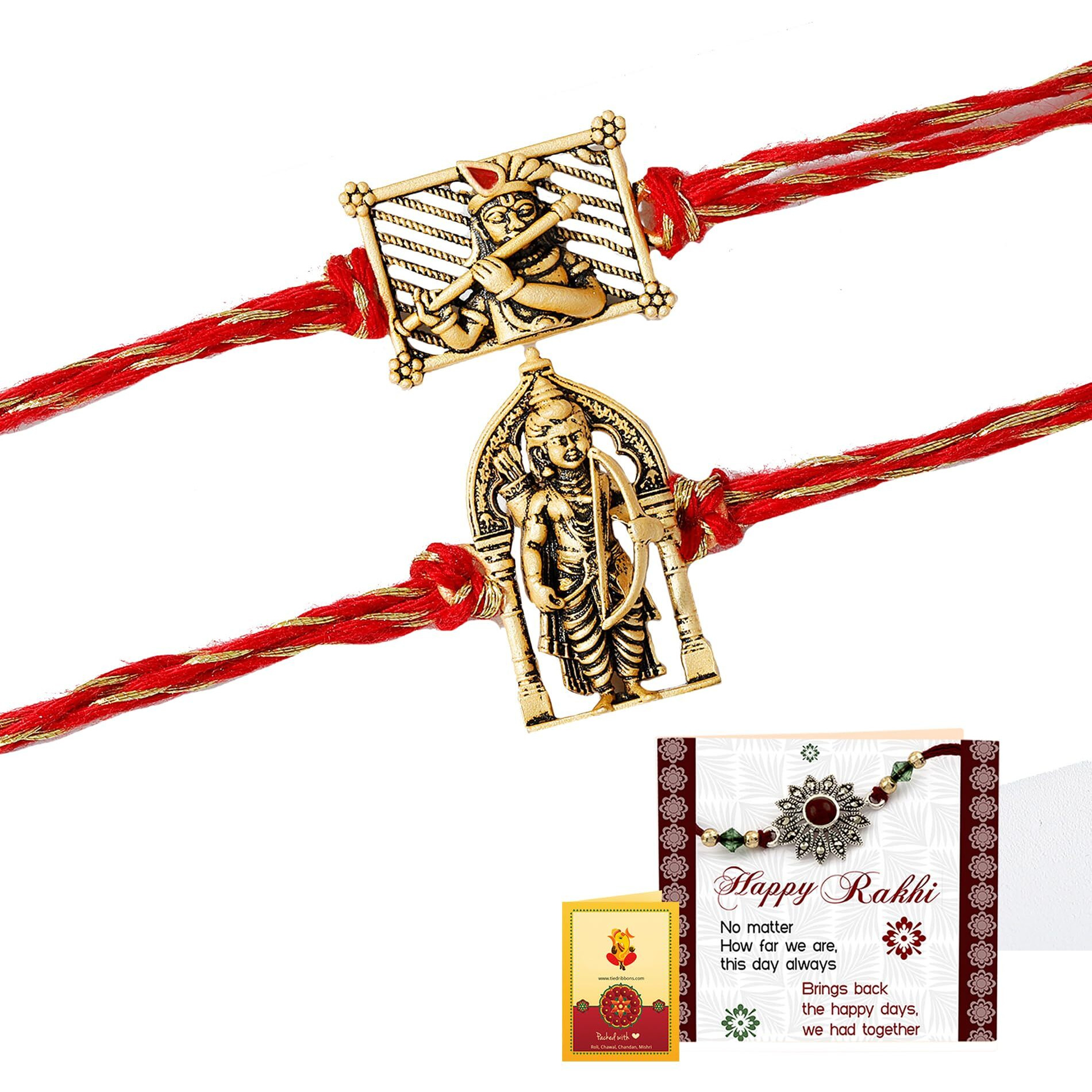 Tied Ribbons Rakhi For Brother - Set Of 2 Rakhi With Greeting Card And Tikka - Bracelet Rakhis For Brother Bhaiya Men Boys Kids Bhai - Rrakshabandhan Rakhis Cmobo