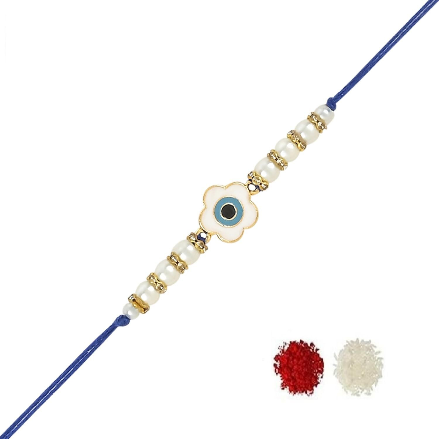 I Jewels Enamel Evil Eye Combo Rakhi Set With Roli Chawal & Rakshabandha Card For Brother/Bhai/Bro/Men/Kids/Boys (Re-Co) (Set Of 5)