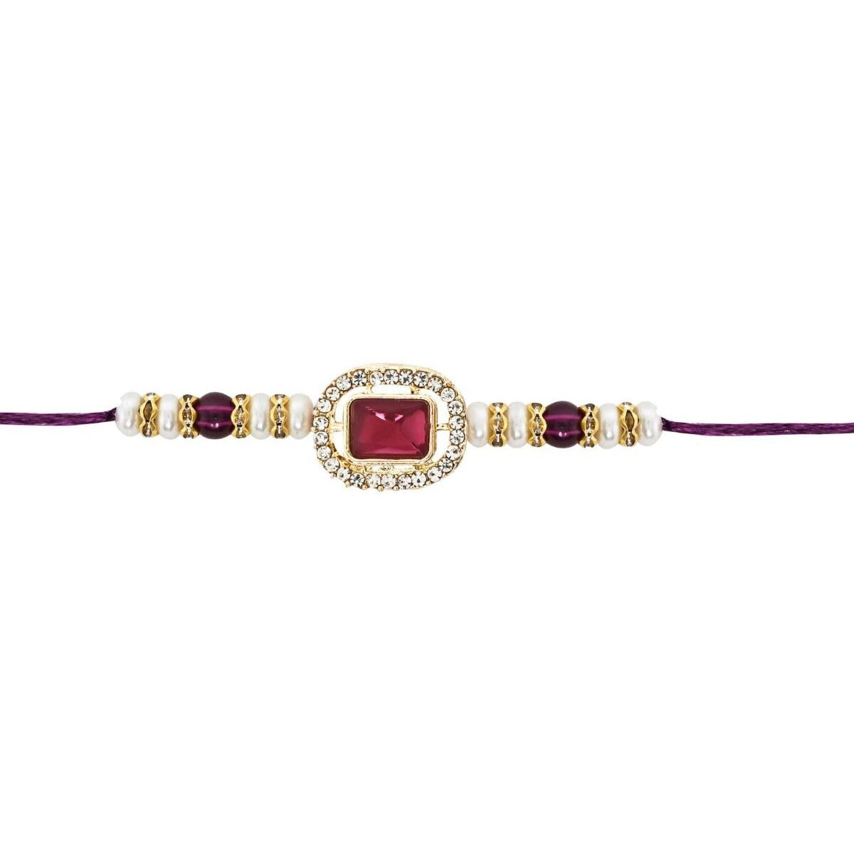 I Jewels Designer Kundan Pearl Bhaiya Rakhi With Roli Chawal & Rakshabandhan Card For Brother/Bro/Bhai/Men (R168) (Wine)