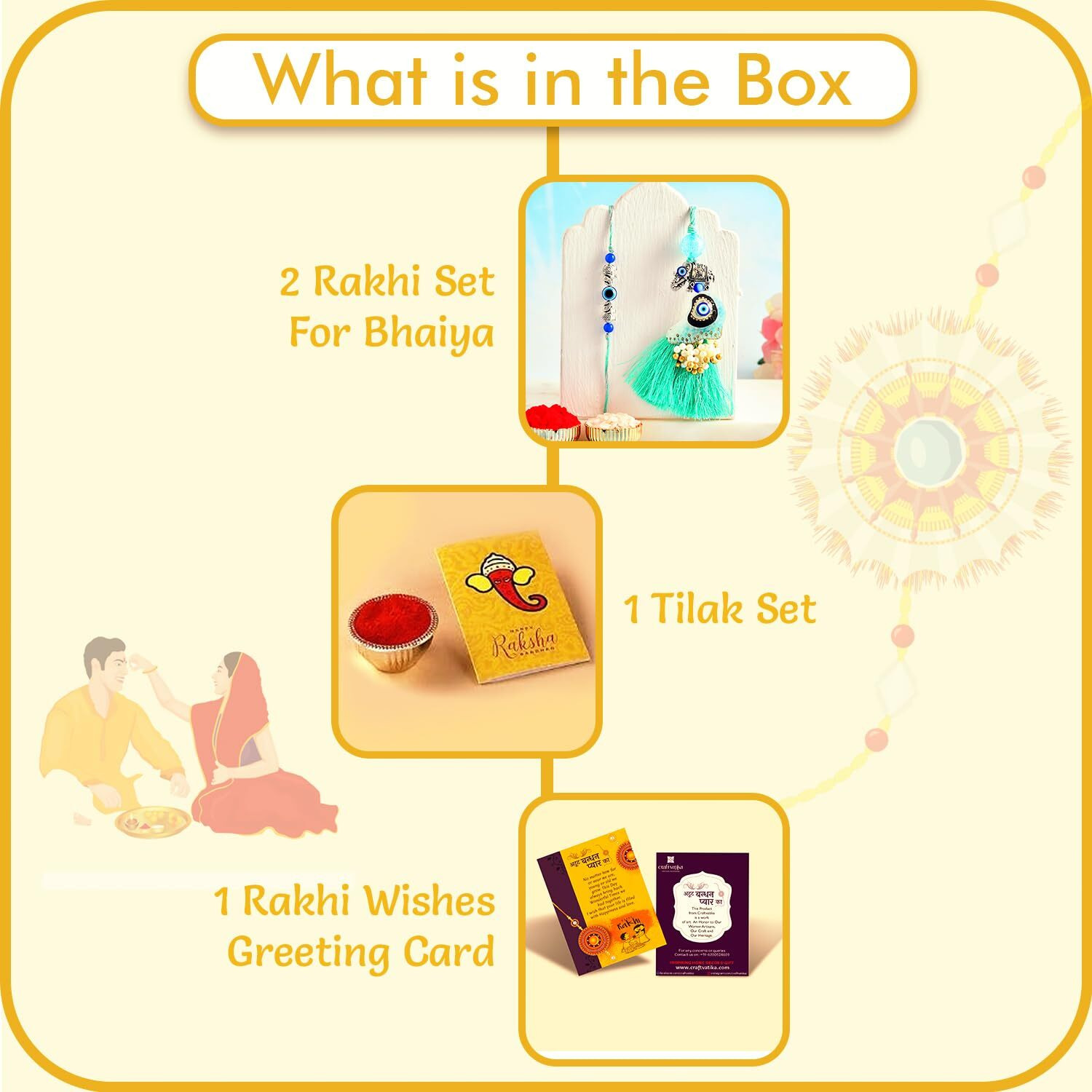 Craftvatika Evil Eye Rakhi Set For Brother And Bhabhi, Bhaiya Bhabhi Rakhi Set Of 2, Designer Couple Pair For Bhai, Premium Rakshabandhan Rakshasutra Rakhis For Women Men Brother,Best Wishes Card, Tilak Set
