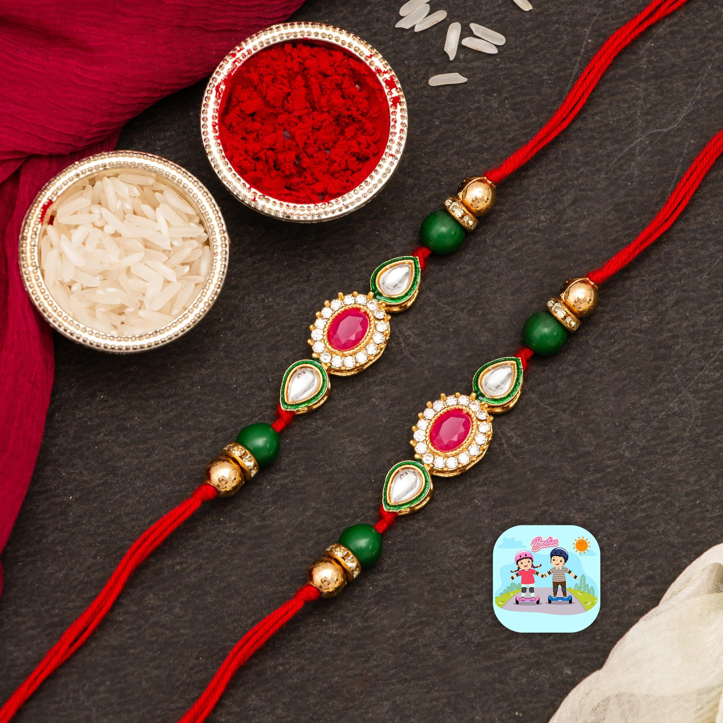 Craftvatika Rakhi Magnet Gift Combo Set For Brother Premium Floral Rakhi Kundan Bracelet Rakhi For Bhaiya Sister Raksha Bandhan Couple Pearl Rakhi Set Of 2 Rakhi With Magnet Gift For Decor