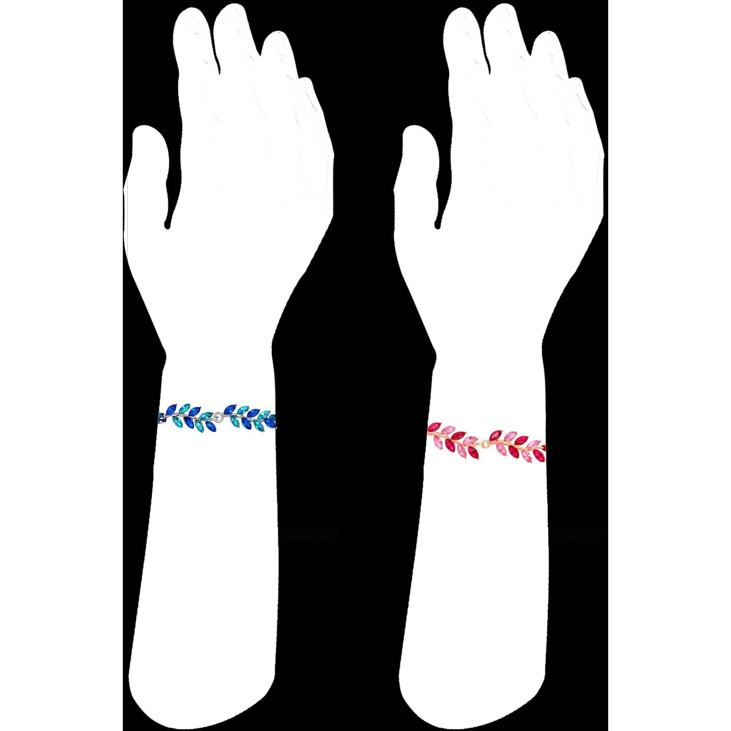 Mahi Combo Of 2 Leaf Shaped Beautiful Rakhis With Red Pink And Blue Coloured Crystals For Bhai (Rco1105531M)