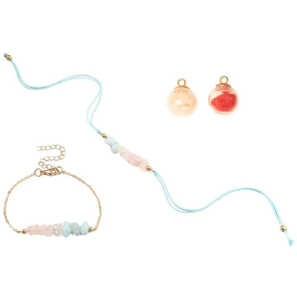 Salty Aquamarine Crystal Rakhi Set For Bhaiya & Bhabhi | Designer Bracelet & Thread Rakhi | Stylish Moli Dora | Raksha Bandhan Gift Of Love & Protection