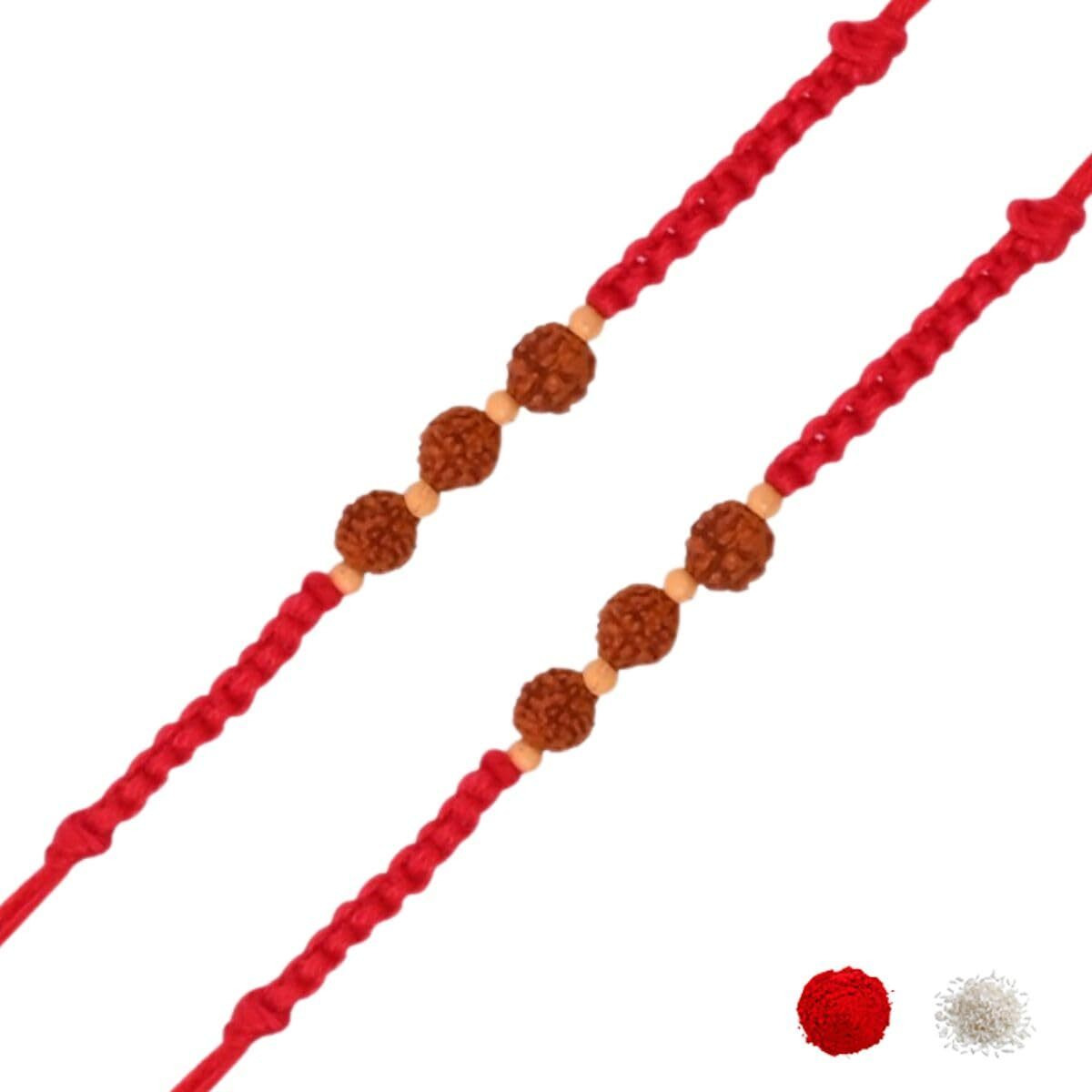 I Jewels Rudraksha Rakhi With Roli Chawal & Rakshabandhan Card For Men/Bro/Brother