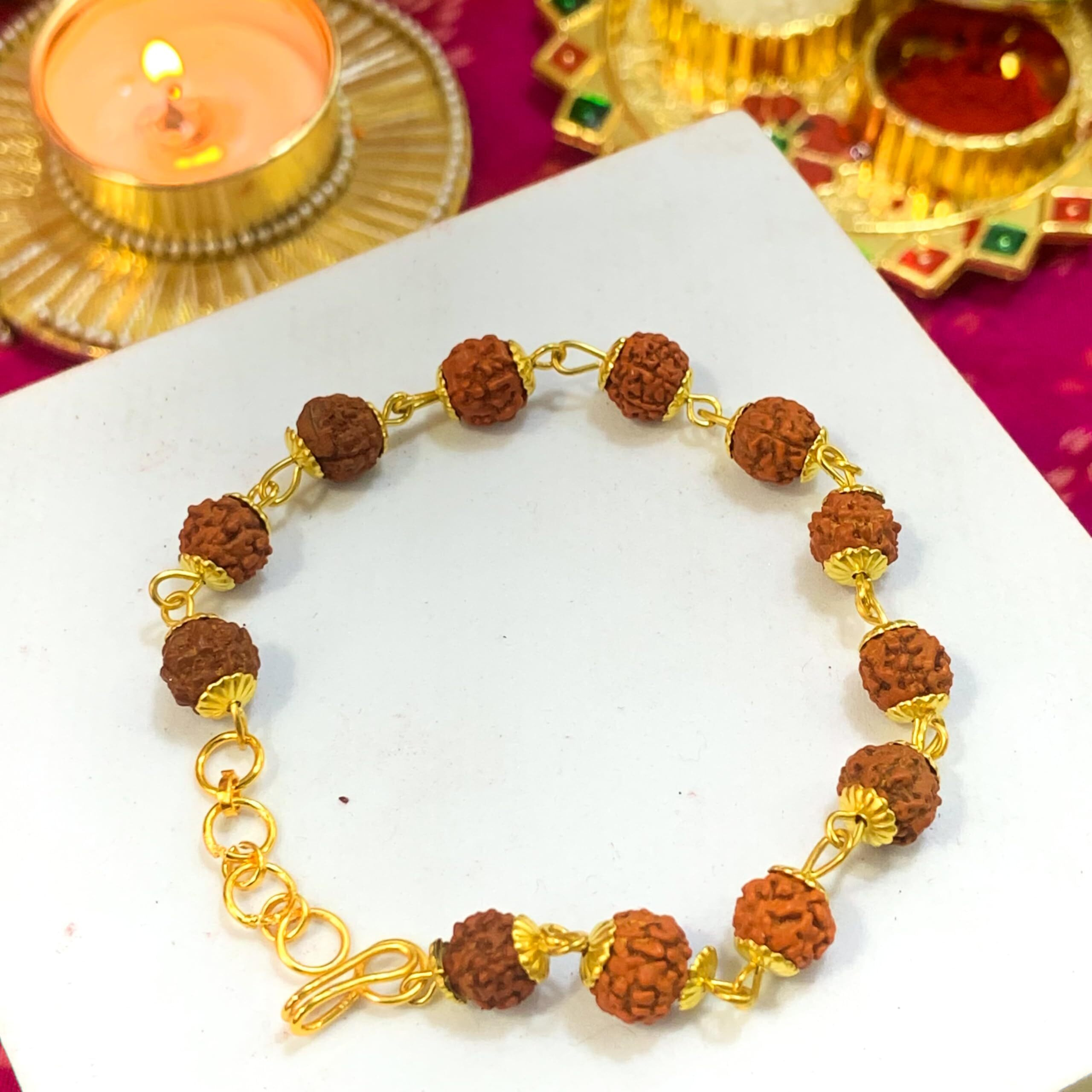 I Jewels Rudraksha Bracelet Rakhi With Roli Chawal & Rakshabandhan Card For Men/Bro/Brother (R280-614) (Style 2)