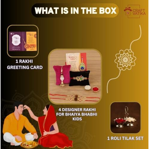 Collectible India Rakhi Set For Brother And Bhabhi Kids With Rakshabandhan Gift Card Beautiful Pooja Set/Lumba Rakhi For Bhabhi/Om Rakhis/Designer Pearls Rakhis/Rakshabandhan Gifts (Rakhi113)