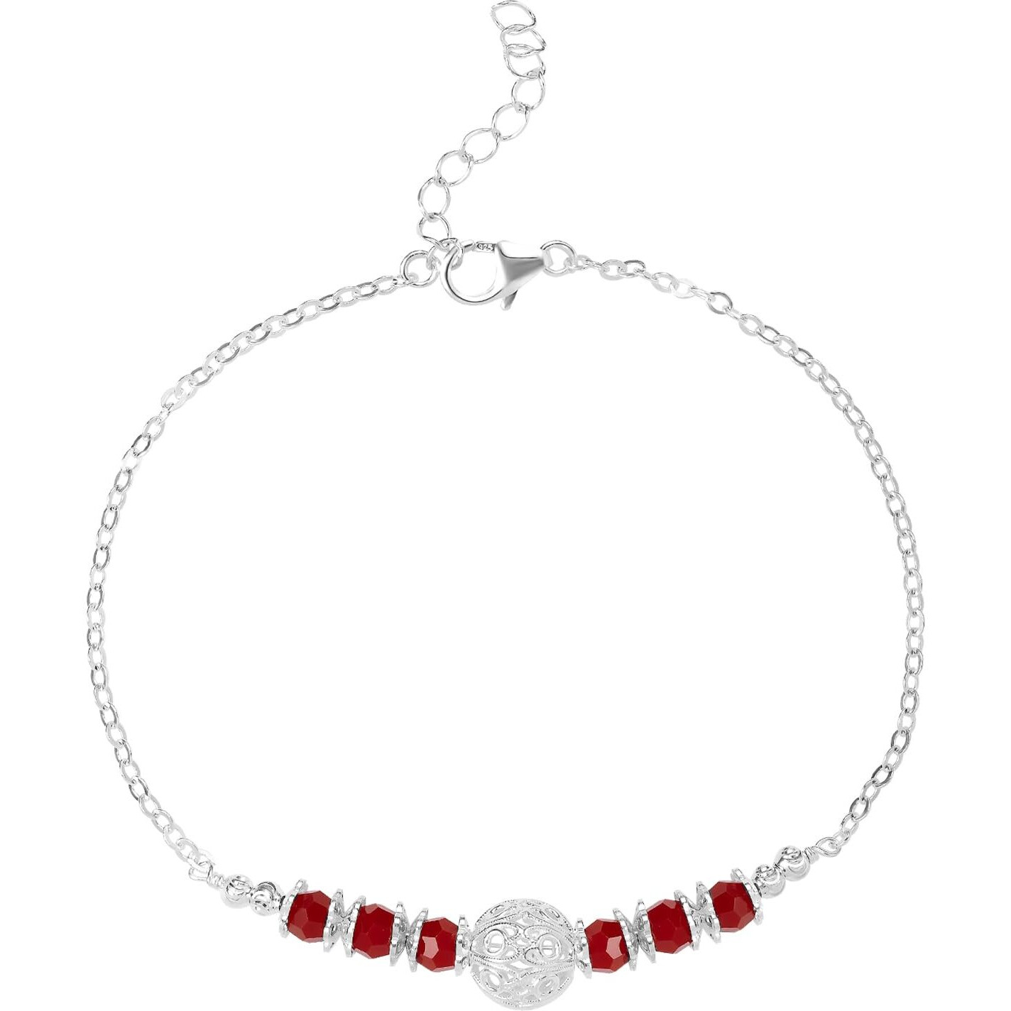 Peora 925 Sterling Silver Red Beads Studded Rakhi Bracelet For Brother Bhaiya Raksha Bandhan Hamper With Roli Chawal Greeting Card