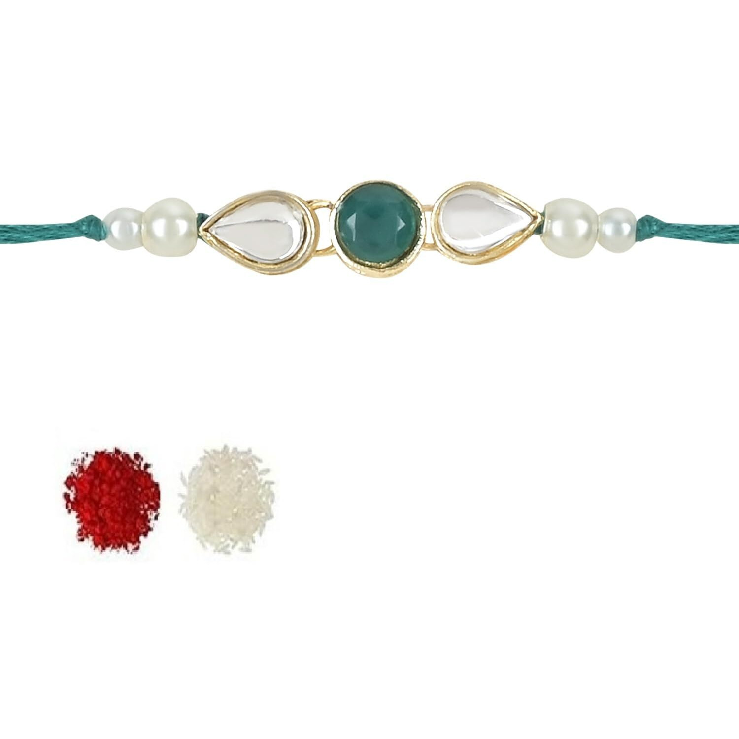 I Jewels Mens Pearl & Kundan Bhaiya Rakhi With Roli Chawal & Rakshabandhan Card For Brother/Bro/Bhai (R099G)