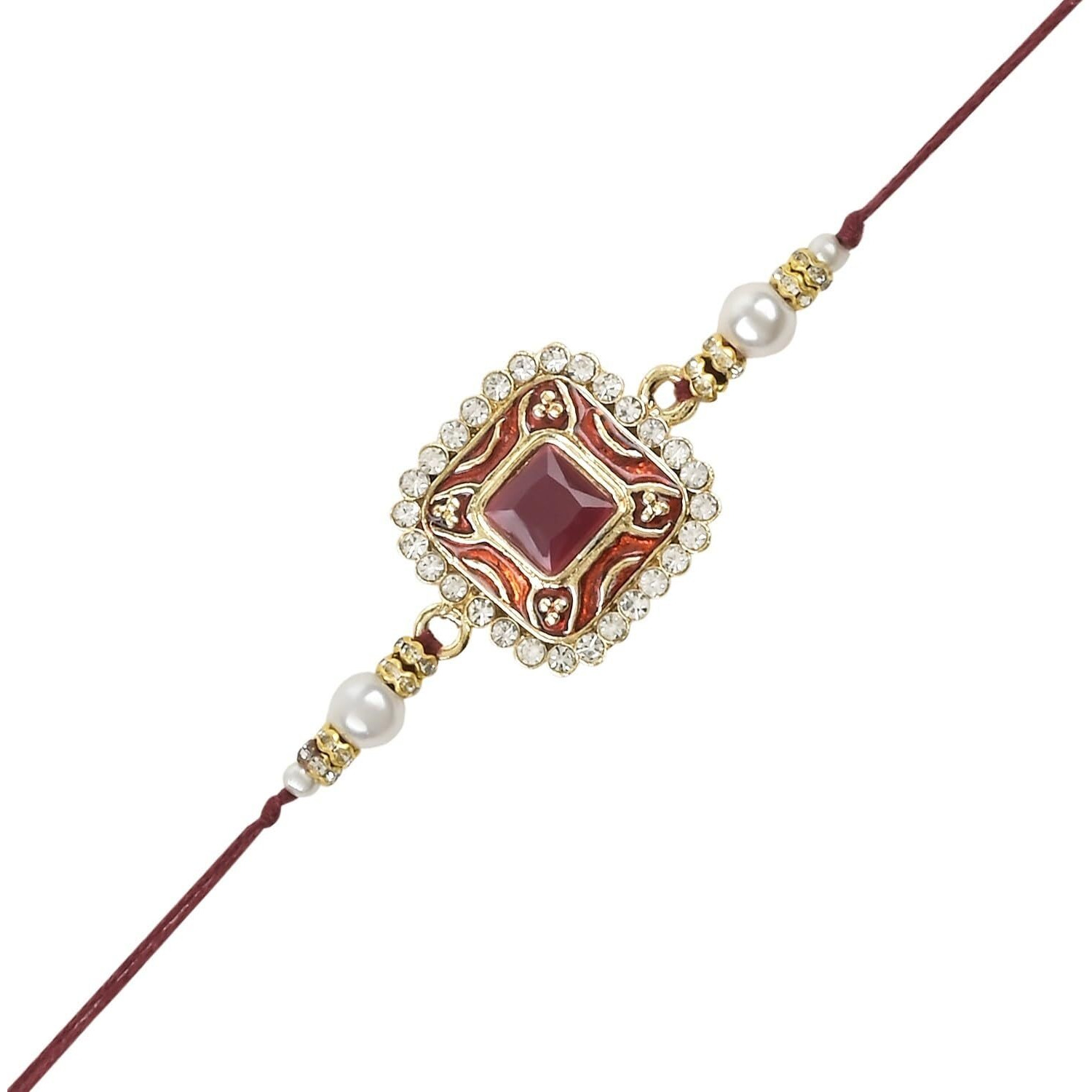 I Jewels Mens Pearl & Kundan Designer Bhaiya Rakhi With Roli Chawal & Rakshabandhan Card For Bro/Brother/Bhai (Pack Of 2) (Style 8)