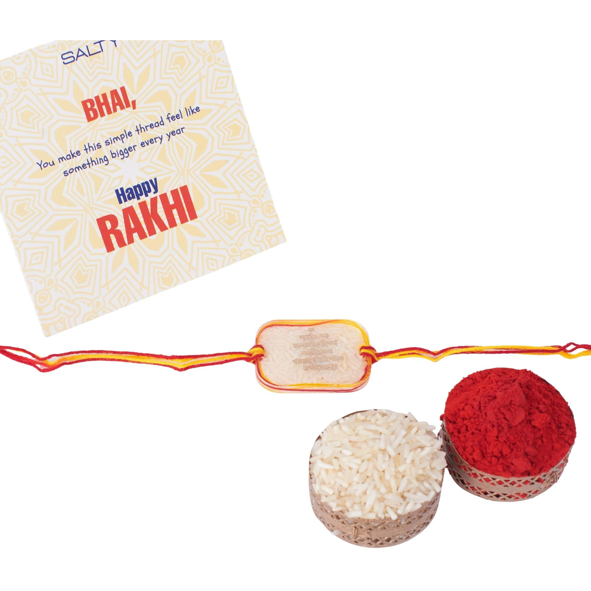 Salty Set Of 1 Shlok Rakhi For Brother | Rakhi Gift Pack For Sister, Bhaiya And Bhabhi | Bracelet For Men, Women | Fancy Jewellery Combo Gifts | Ideal For Gifting Hamper