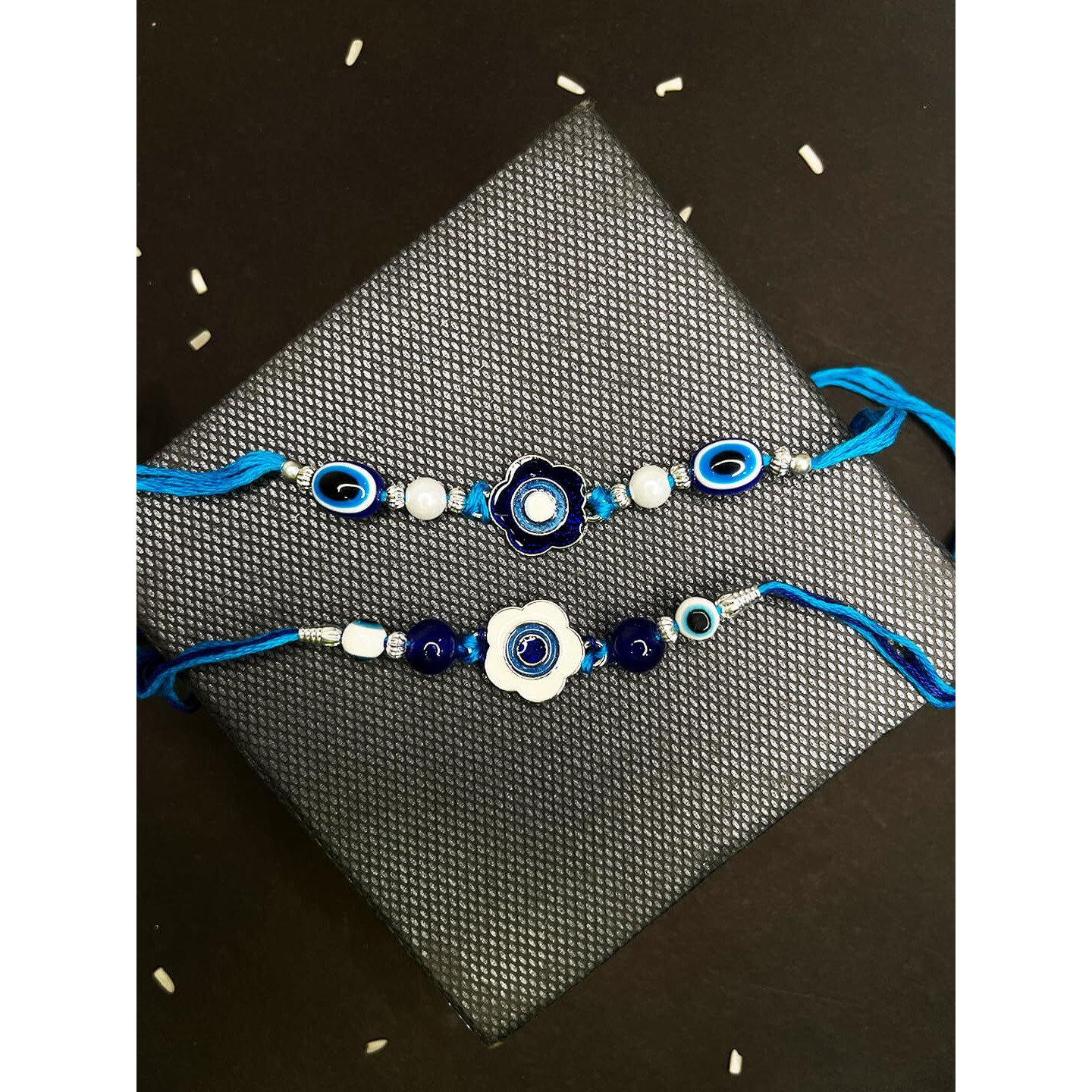 Mahi Rhodium Plated Combo Of 2 Evil Eye Rakhi's With Meenakari Work And Beads For Bhaiya (Rco1105552R)