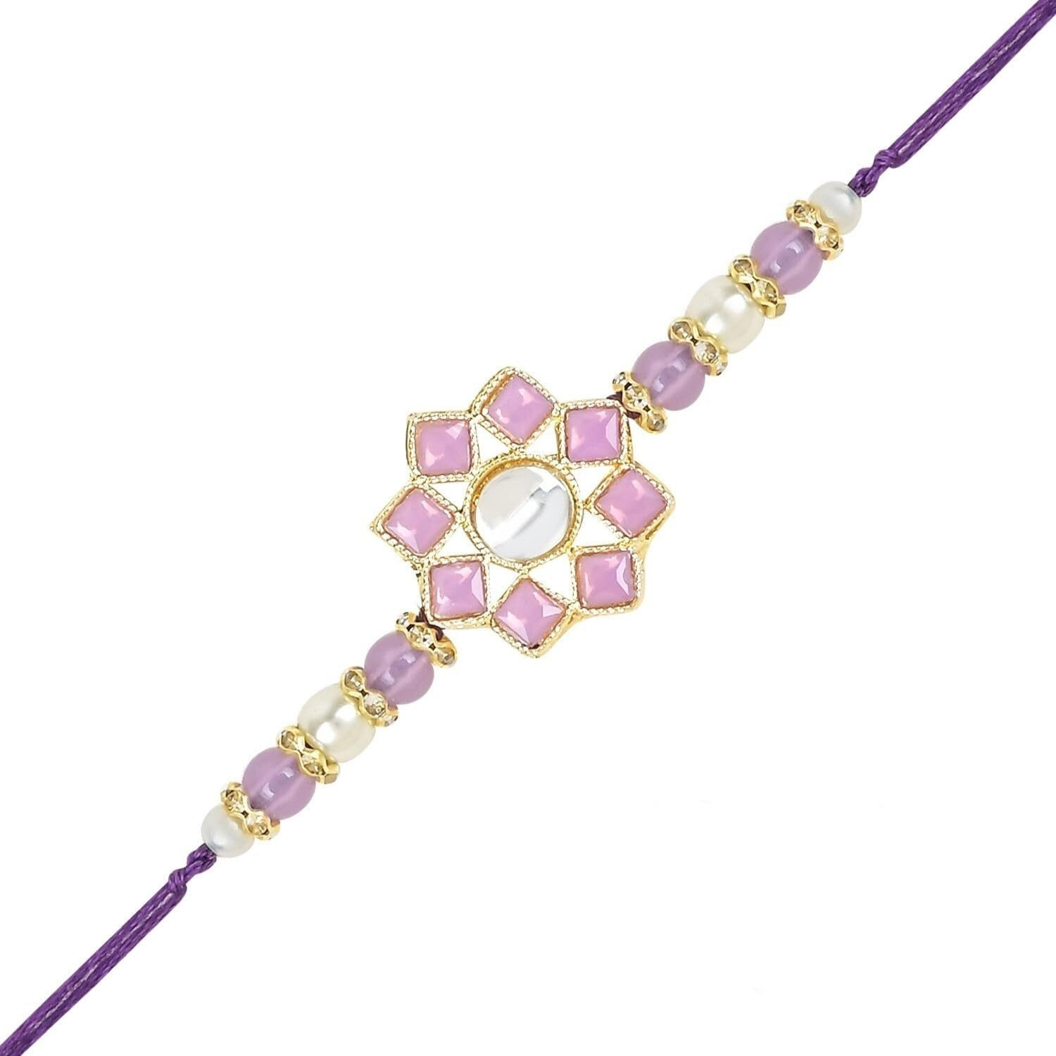 I Jewels Pearl & Kundan Designer Bhaiya Rakhi With Roli Chawal For Brother/Bro/Men With Rakshabandhan Card (R108G)