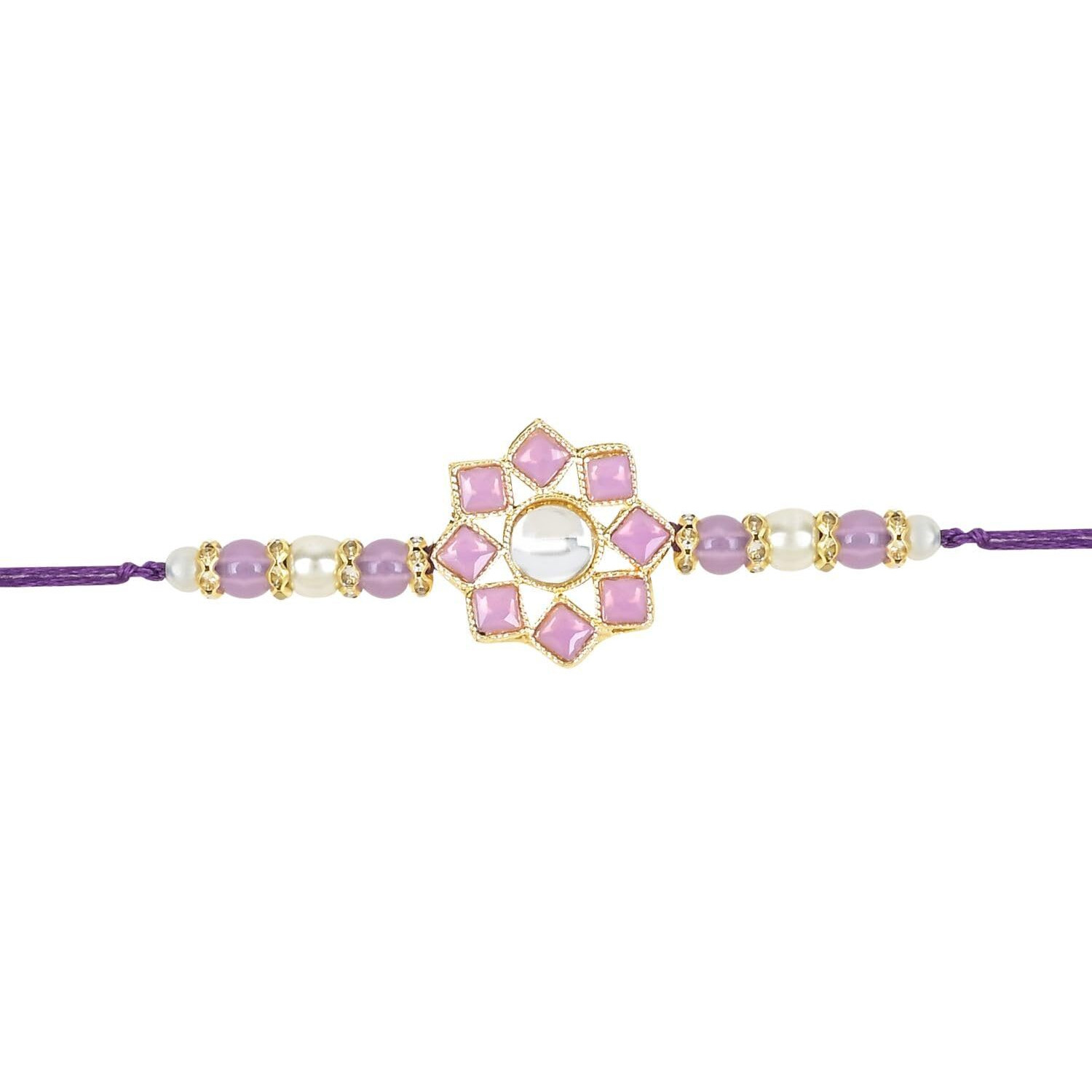 I Jewels Pearl & Kundan Designer Bhaiya Rakhi With Roli Chawal For Brother/Bro/Men With Rakshabandhan Card (R108G)