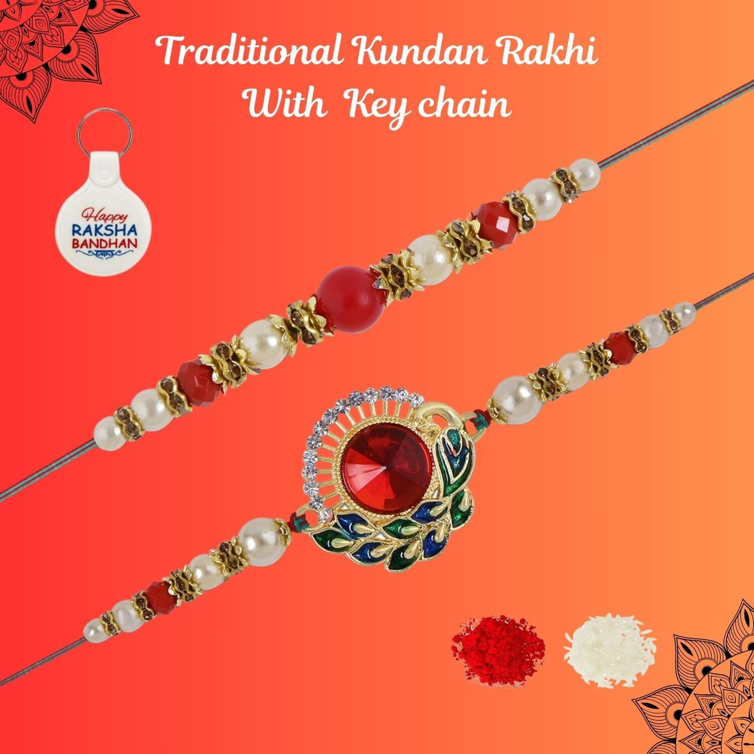 Riddhika Ventures Alluring Gold Plated Bhaiya, Bhabhi Rakhi Gifts (Set Of 2) For Brother, Sister, Bhaiya, Bhabhi With Roli Chawal, Greeting Card And And One Motivational Keychain (K12P22K)