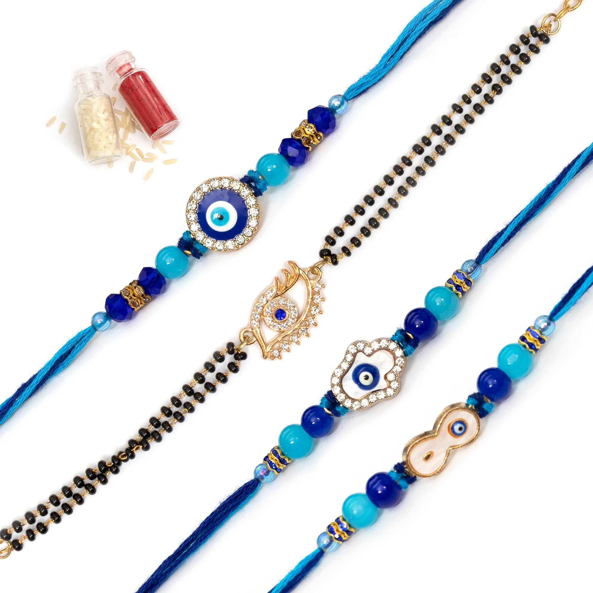 To The Nines Evil Eye Bhaiya Bhabhi Rakhi Set With 2 Rakhi For Kids Greeting Card & Tilak Material  Lumba Set