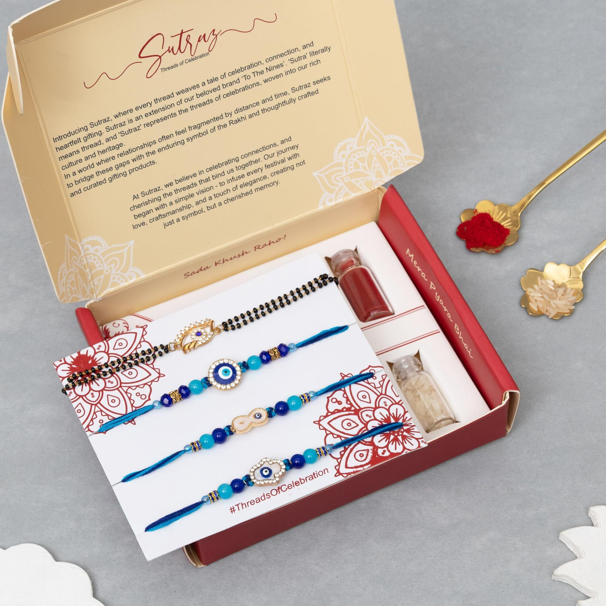 To The Nines Evil Eye Bhaiya Bhabhi Rakhi Set With 2 Rakhi For Kids Greeting Card & Tilak Material  Lumba Set