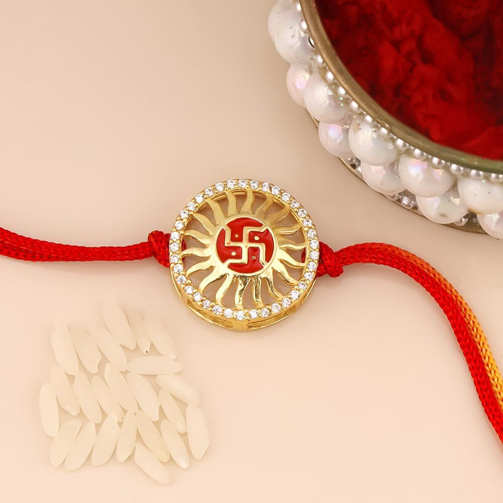 Giva 925 Silver Swastik Golden Rakhi | Gifts For Men And Boys | Quirky Rakshabandhan Rakhi For Brother | Silver Rakhi For Boys & Men With Certificate Of Authenticity And 925 Stamp