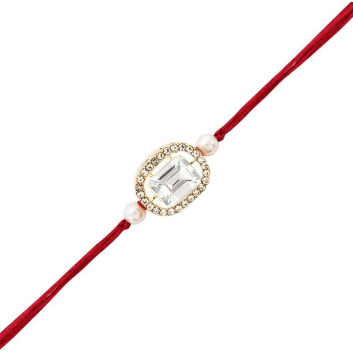 I Jewels Kundan & Pearl Bhaiya Rakhi With Roli Chawal & Rakshabandhan Card For Brother/Bro/Bhai/Men (R155) (Maroon)