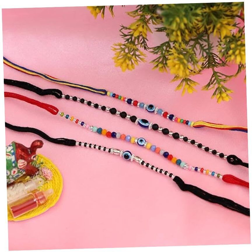 Fashion Frill Mens Designer Rakhis For Brother/Bhai/Bhabhi/Bhaiya Evil Eye Design Thread Rakhi For Brother Trendy Rakhi Rakshabandhan Special Rakhis Combo Of 4