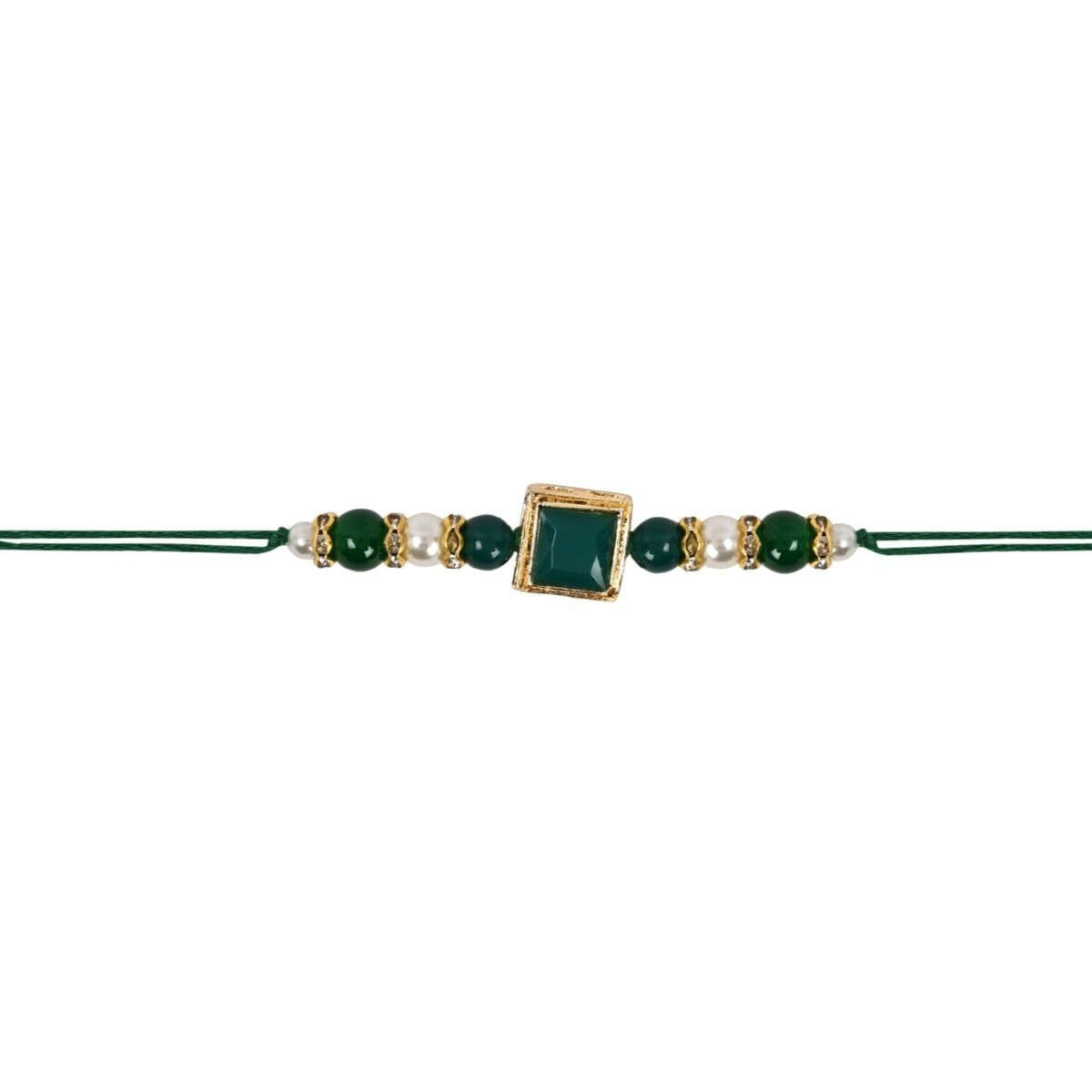 I Jewels Pearl Beads Bhaiya Rakhi With Roli Chawal & Rakshabandhan Card For Brother/Bro/Bhai/Men (R178G)