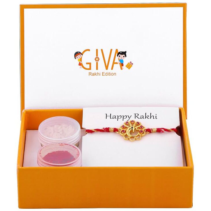 Giva 925 Silver Golden Peacock Heritage Rakhi| Raksha Bandhan Rakhi For Brother | Gift For Men & Boys | With Certificate Of Authenticity And 925 Stamp
