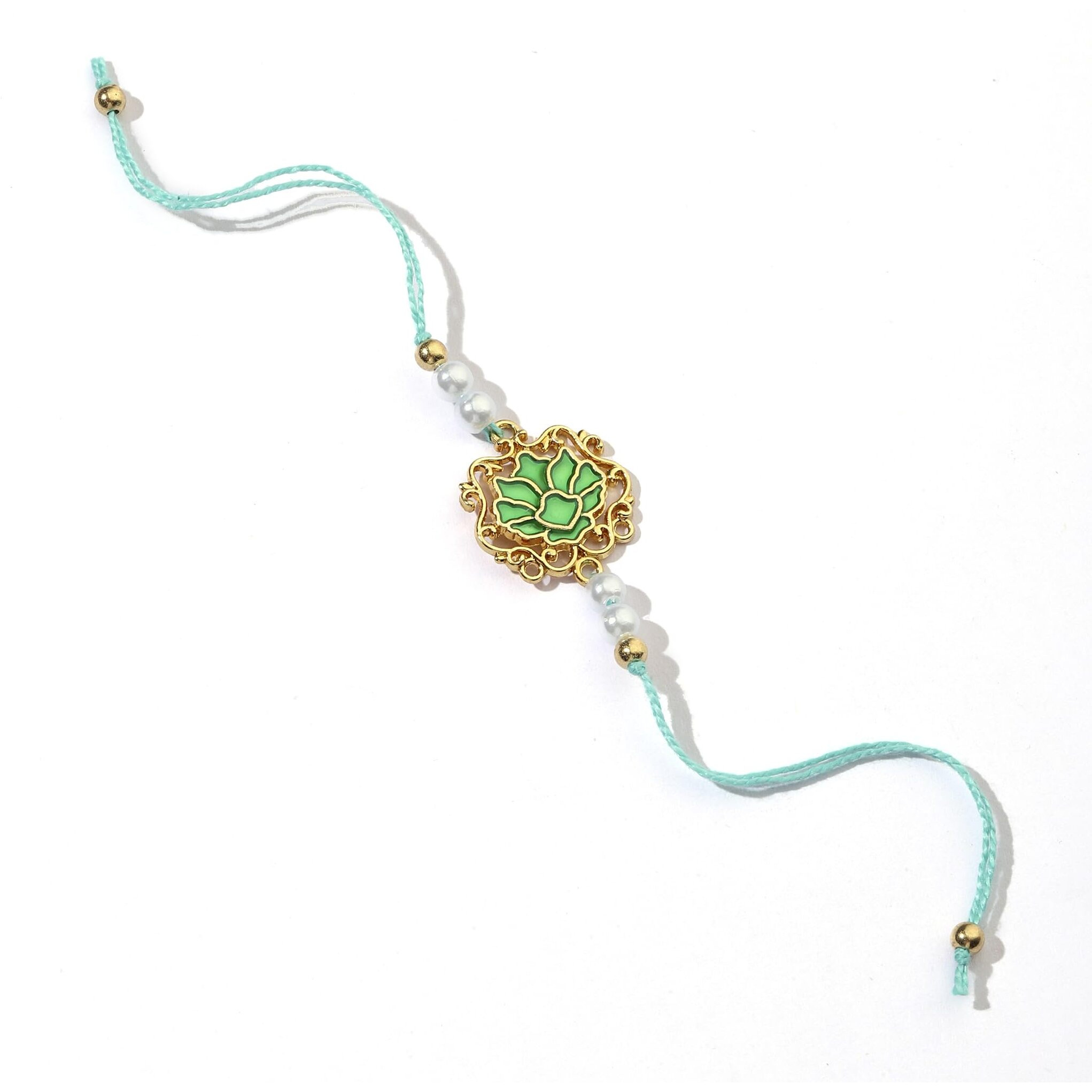 Salty Set Of 1 Tranquil Lotus Pearl Designer Thread Rakhi For Brother | Rakhi Gift Pack For Sister, Bhaiya And Bhabhi | Bracelet For Men, Women | Fancy Jewellery Combo Gifts | Ideal For Gifting Hamper