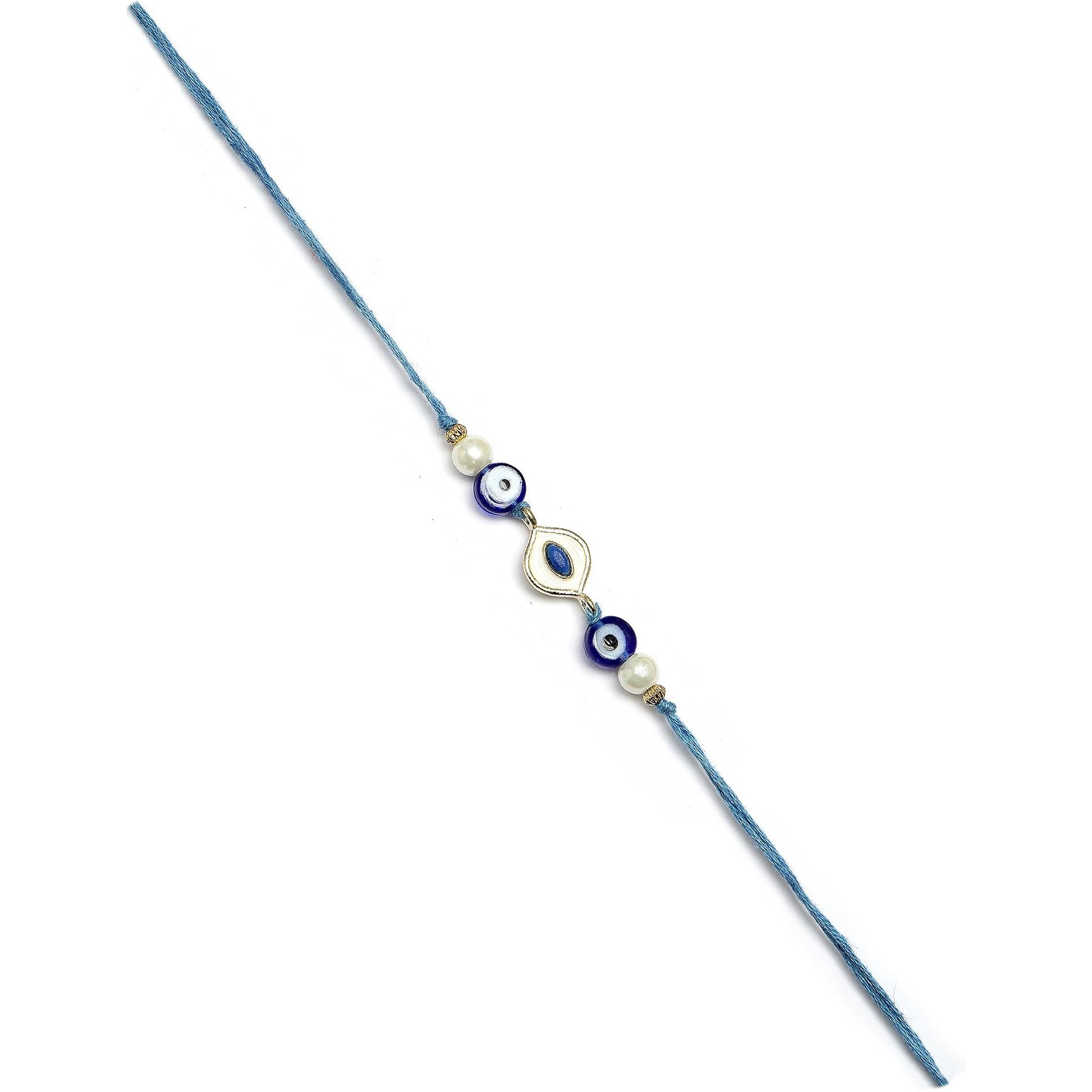 Karatcart Set Of 3 Handmade Meenakari Evil Eye Kundan Rakhis For Brother With Roli And Chawal