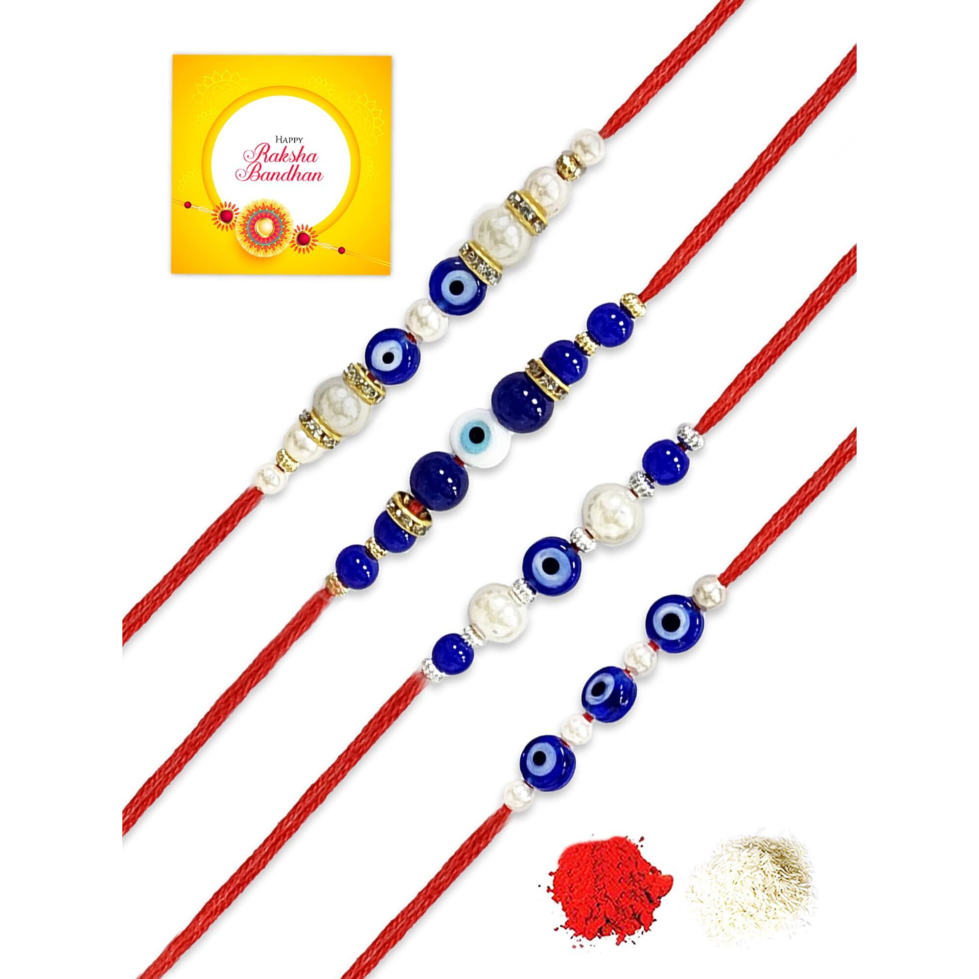 Karatcart Rakhi For Brother Set Of 4 Evil Eye Handmade Rakhi With Roli & Chawal(Kcrr150)