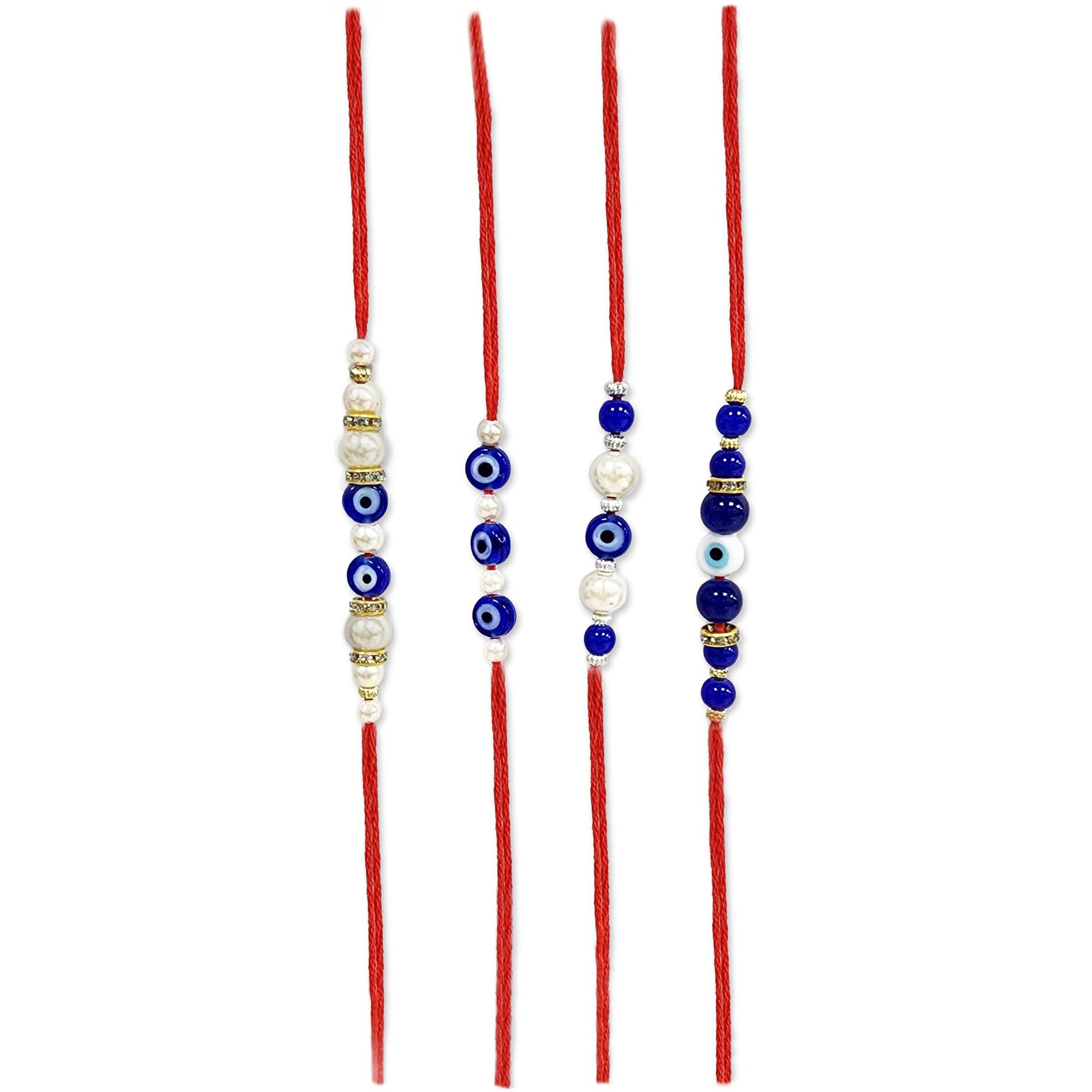 Karatcart Rakhi For Brother Set Of 4 Evil Eye Handmade Rakhi With Roli & Chawal(Kcrr150)