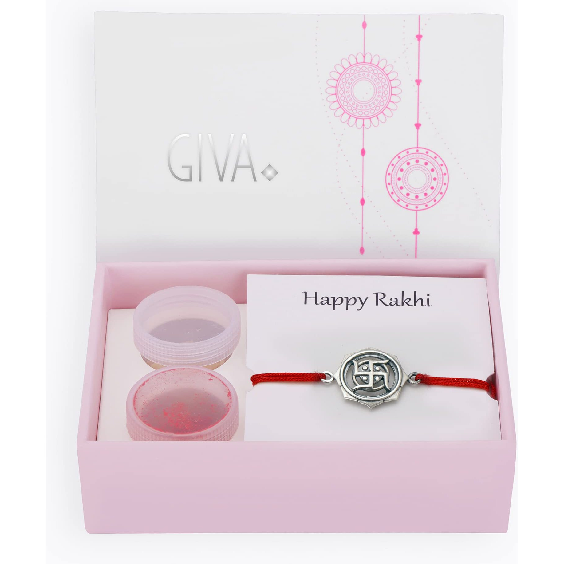 Giva 925 Silver Oxidised Silver Swastika Rakhi, Cotton Thread |Quirky Rakshabandhan Rakhi For Brother | Silver Rakhi For Boys & Men With Certificate Of Authenticity And 925 Stamp