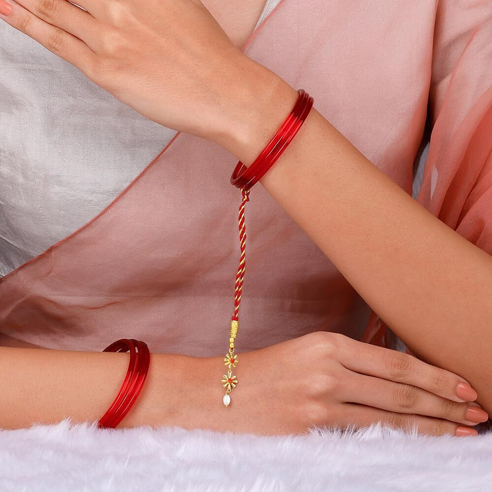 Giva 925 Silver Golden Floral Lumba Rakhi|Raksha Bandhan Rakhi For Bhabhi | Gift For Women & Girls | With Certificate Of Authenticity And 925 Stamp