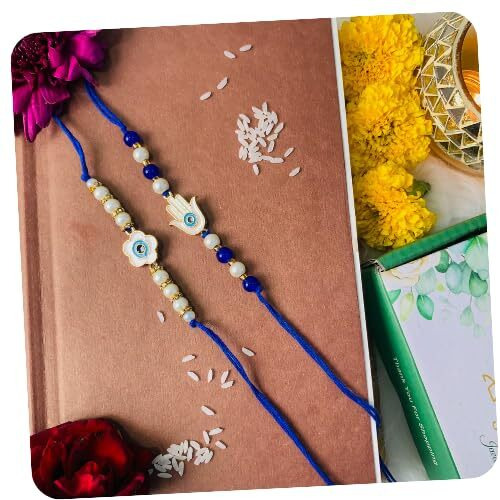 I Jewels Rakshabandhan Enamel Evil Eye Rakhi Combo Set With Roli Chawal For Bhaiya/Brother/Bro/Men/Boys/Kids (R125-126)