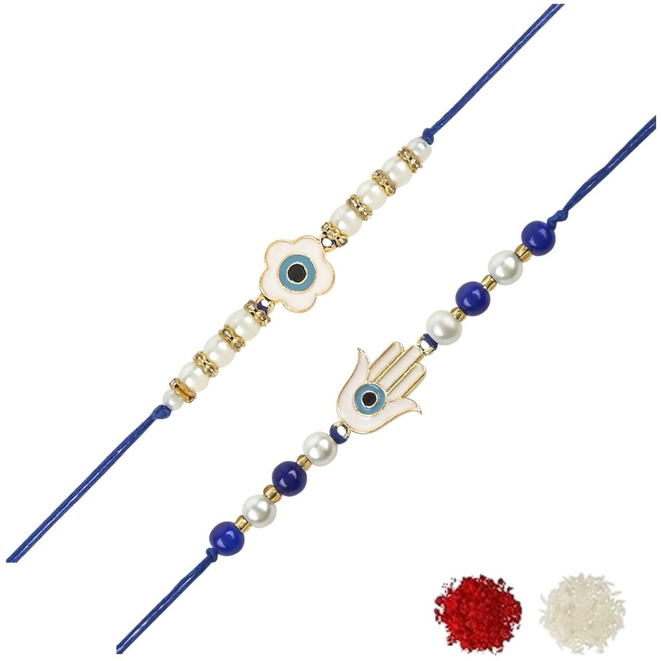 I Jewels Rakshabandhan Enamel Evil Eye Rakhi Combo Set With Roli Chawal For Bhaiya/Brother/Bro/Men/Boys/Kids (R125-126)