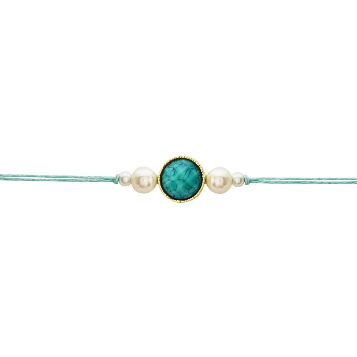 I Jewels Turquoise Marble Pearl Beads Bhaiya Rakhi With Roli Chawal & Rakshabandhan Card For Brother/Bro/Bhai/Men (R157Sb)