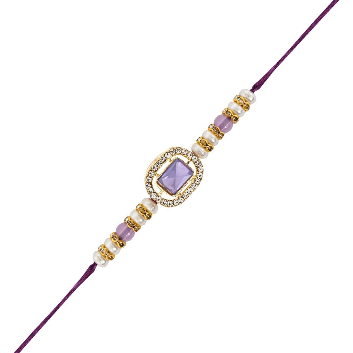 I Jewels Kundan & Pearl Combo Bhaiya Rakhi With Roli Chawal For Brother/Bro/Men With Rakshabandhan Greeting Card (R168Pu-Min-G-Wi)(Set Of 4)