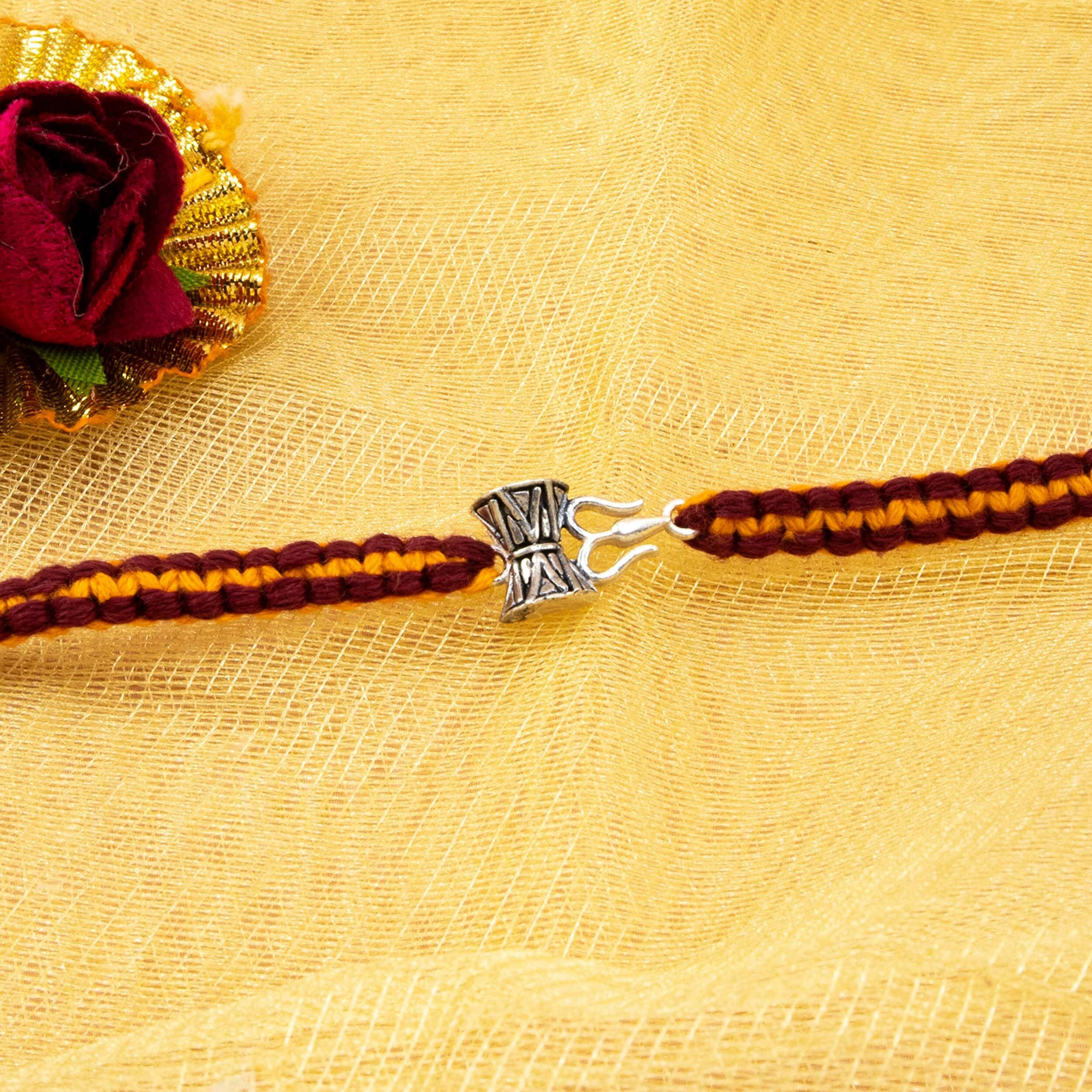 Njels 925 Pure Silver Rakhi For Men Original Silver Oxidised Trishul Damroo Rakhi For Brother Pure Cotton Fancy Rakhi For Brother (925 Hallmark Stamped)