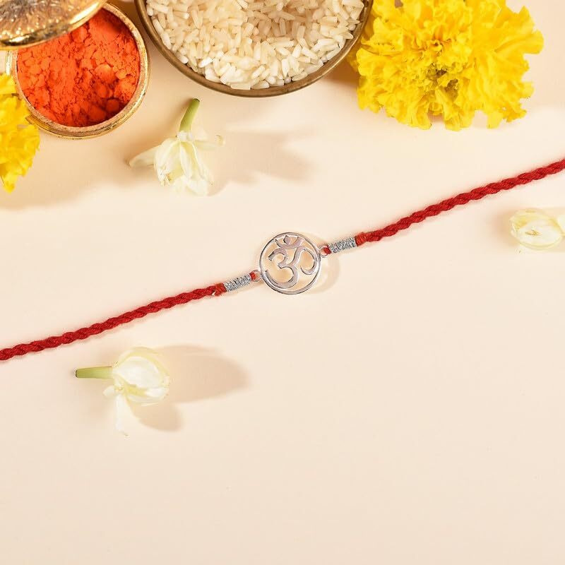 Roovi Pure 925 Sterling Silver Om Rakhi For Brother With Roli Chawal | Rakshabandhan Gift For Men & Boys | Authenticity Certificate With 925 Hallmark