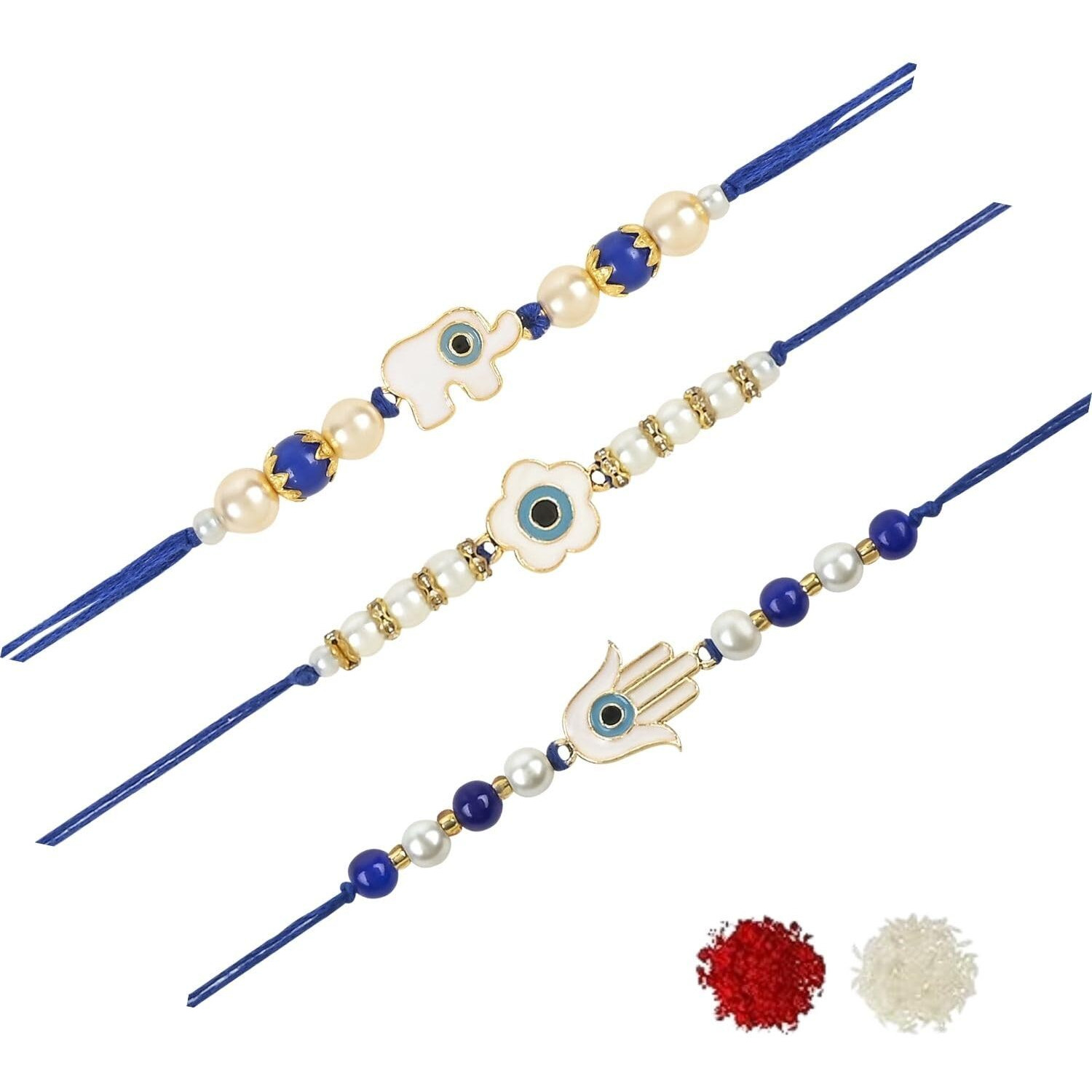 I Jewels Rakshabandhan Enamel Evil Eye Rakhi Combo Set With Roli Chawal For Bhaiya/Brother/Bro/Men/Boys/Kids (R125-126-127)