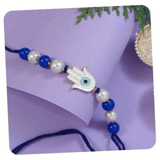 I Jewels Rakshabandhan Hamsa Shape Enamel Evil Eye Rakhi With Roli Chawal For Bhaiya/Brother/Bro/Men/Boys/Kids (R126)