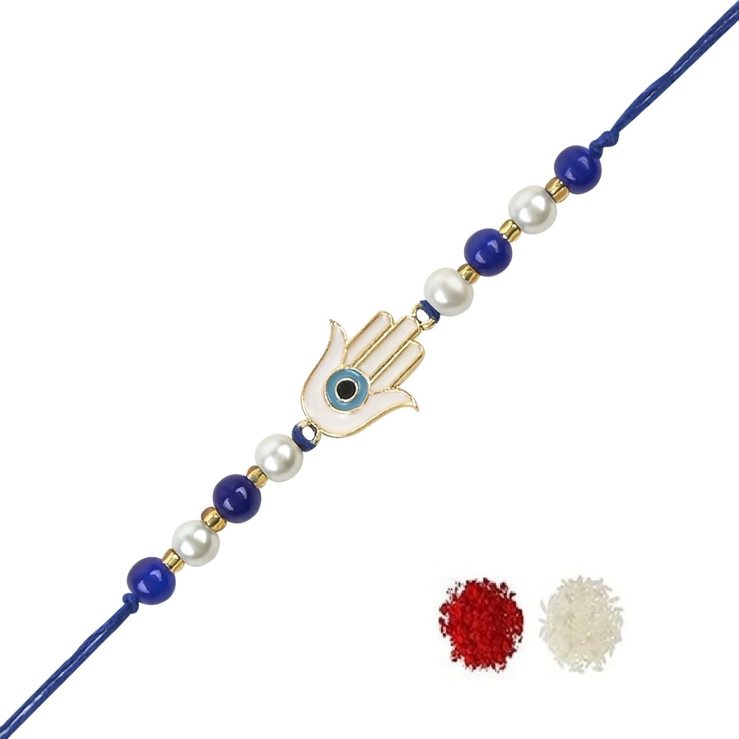 I Jewels Rakshabandhan Hamsa Shape Enamel Evil Eye Rakhi With Roli Chawal For Bhaiya/Brother/Bro/Men/Boys/Kids (R126)