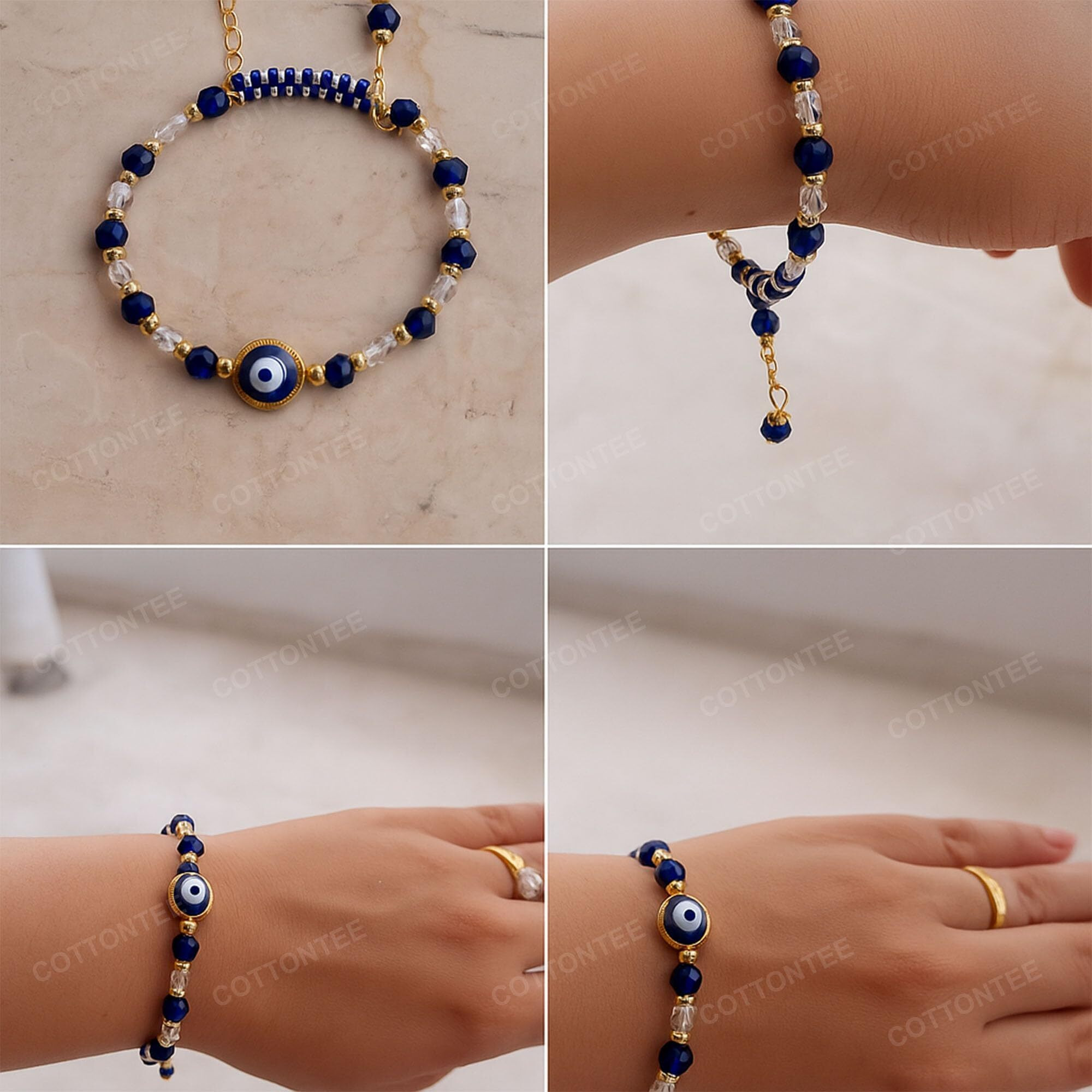 Cottontee Bhaiya Bhabhi Rakhi Set With Evil Eye Charm, Coaster & Kumkum Chawal | Couple Combo Rakhi Gift With Assorted Color | Raksha Bandhan Special
