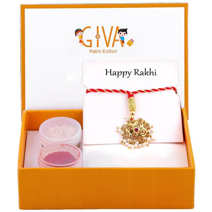 Giva 925 Silver Floral Gajanana Rakhi|Raksha Bandhan Rakhi For Brother | Gift For Men & Boys| With Certificate Of Authenticity And 925 Stamp