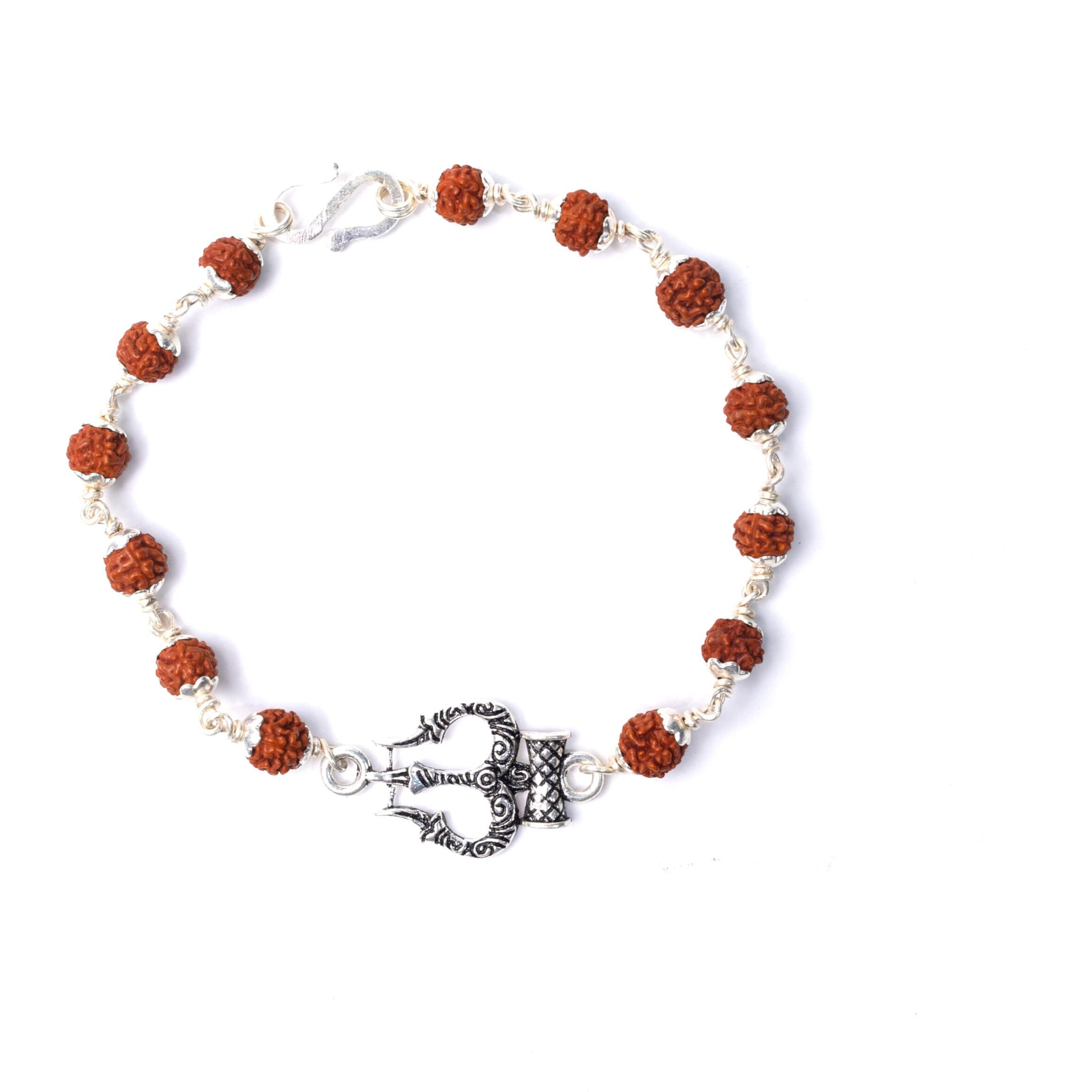 Hem Jewels Pure Silver Rudraksh Rakhi For Brother | Silver Bracelet For Boys And Men | Bracelet Rakhi | Design Trishul - Trident Motif (Hj_Rkh49)