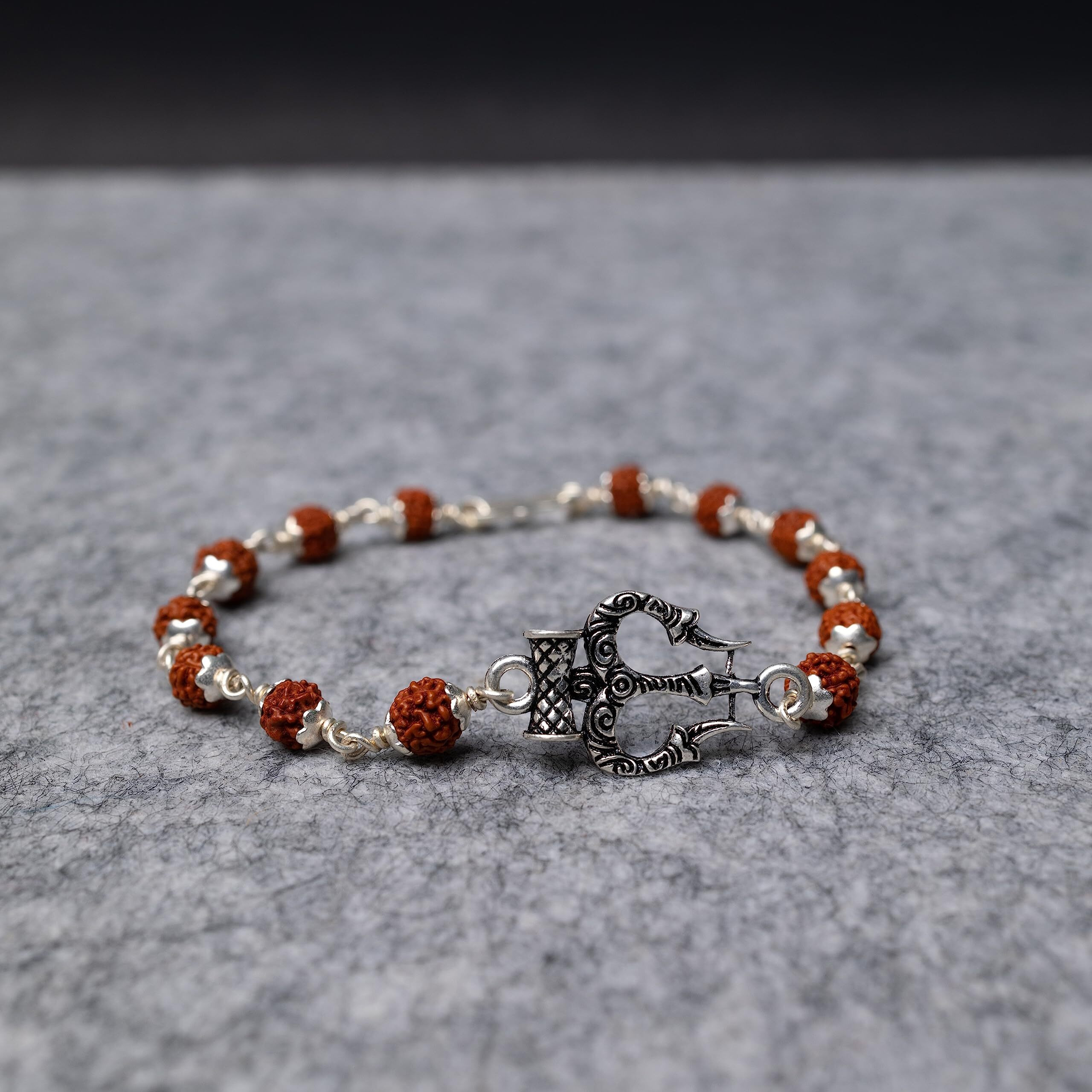 Hem Jewels Pure Silver Rudraksh Rakhi For Brother | Silver Bracelet For Boys And Men | Bracelet Rakhi | Design Trishul - Trident Motif (Hj_Rkh49)