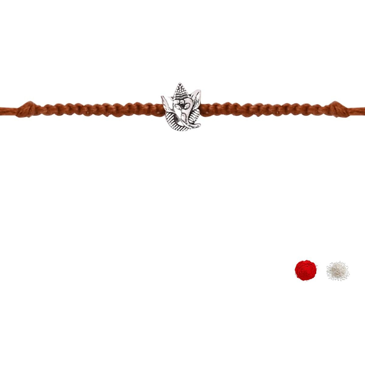 I Jewels Lord Ganesha Rakhi With Roli Chawal & Rakshabandhan Card For Men/Bro/Brother (Brown-Light Brown)