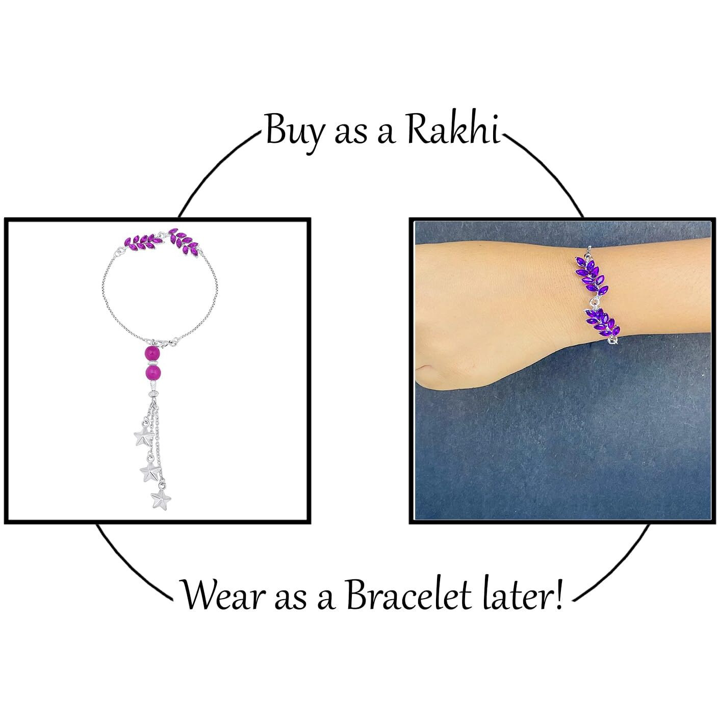 Mahi Rhodium Plated Leafy Shape Purple Crystals Lumba Rakhi For Bhabhi (Ral1100785Rpur)