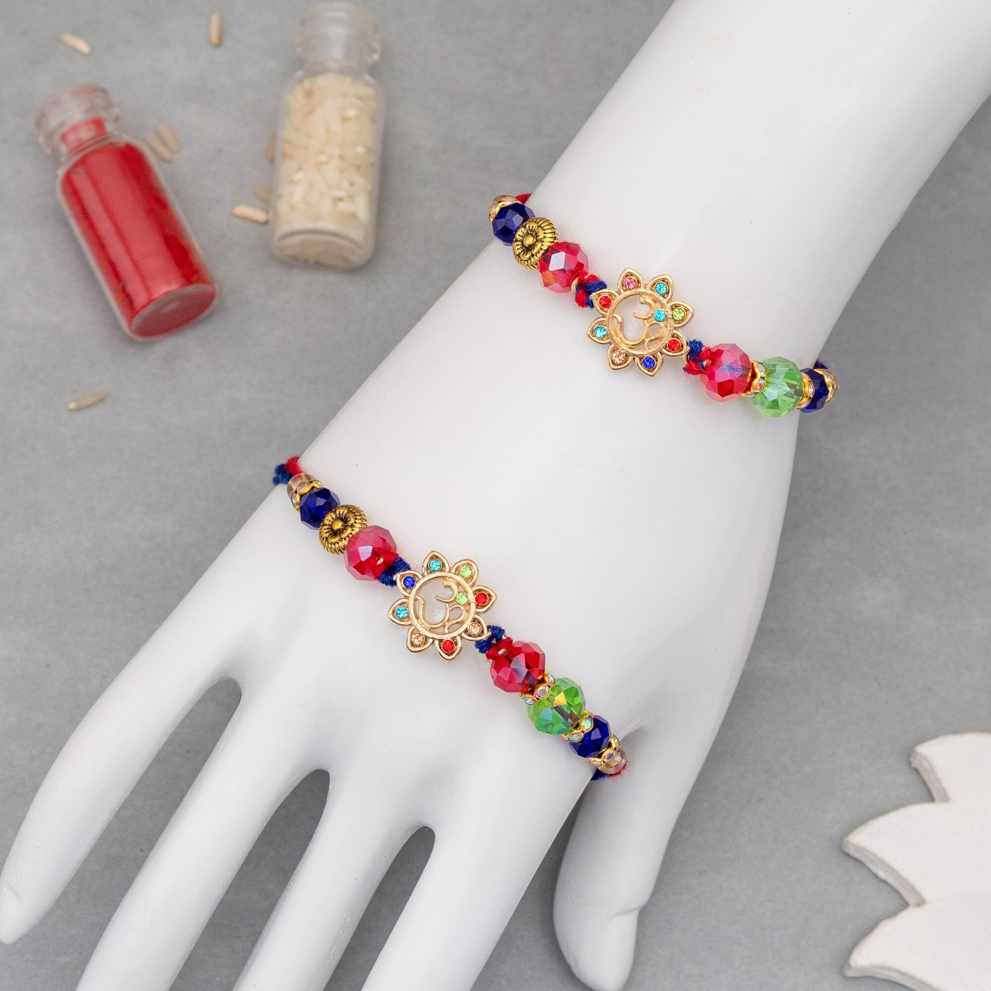 To The Nines Men Rakhi For Brother - Pack Of 2 Rakhi With Tilak Material & Greeting Card