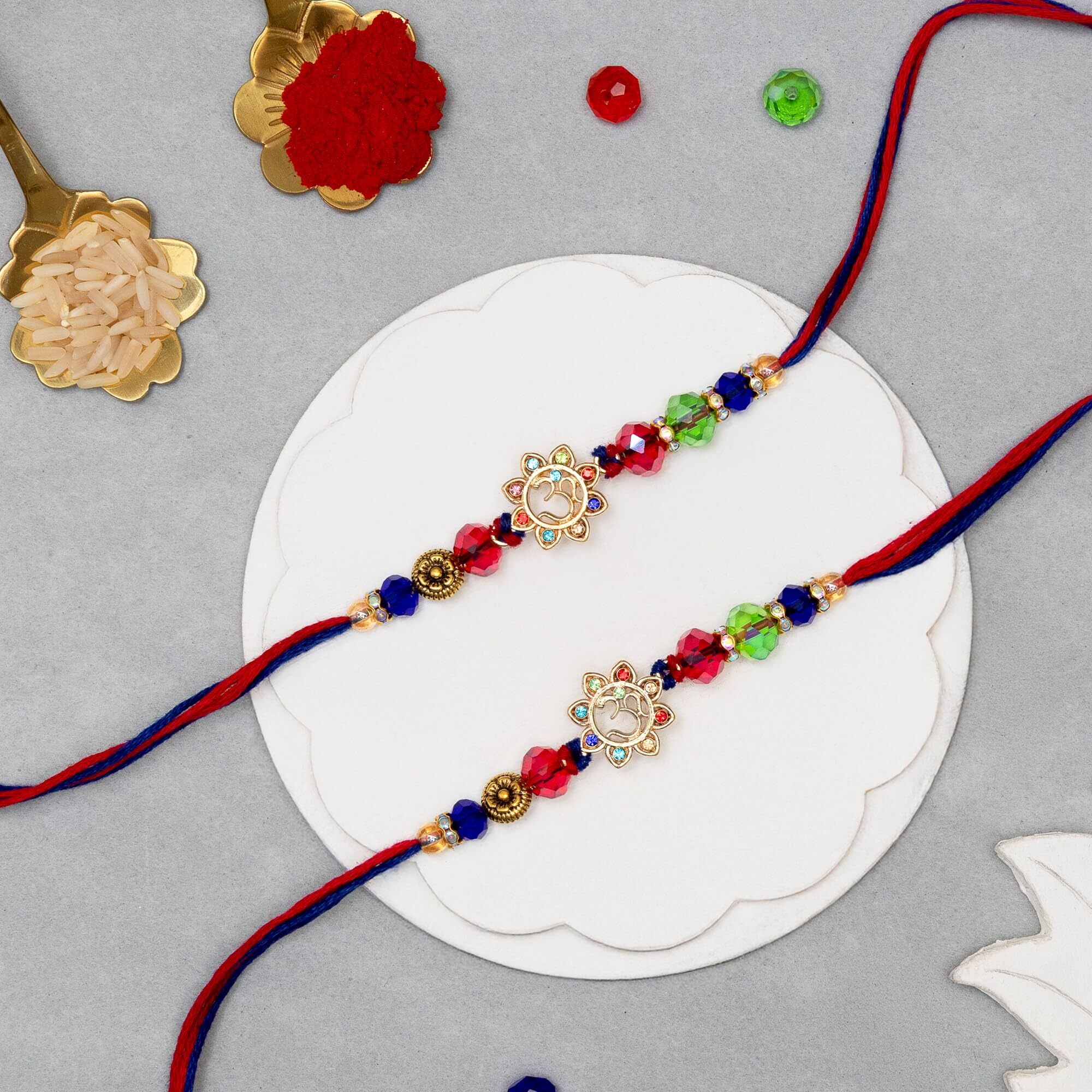 To The Nines Men Rakhi For Brother - Pack Of 2 Rakhi With Tilak Material & Greeting Card