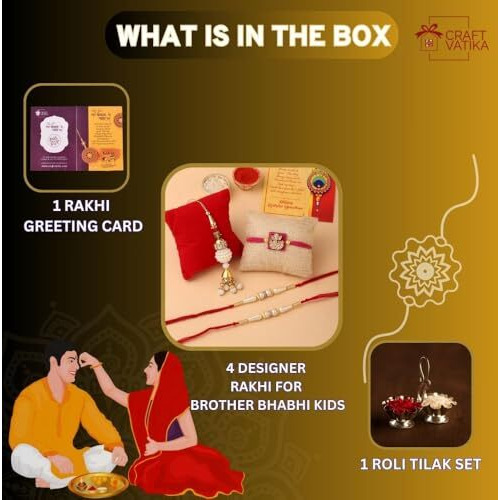 Pack Of 4 Rakhi For Brother And Bhabhi - Ganesha Flower Stone Beaded Rakhi For Brother Kids Combo - For Bhaiya Kundan Stone For Bhaiya Bhabhi (Rakhi209)