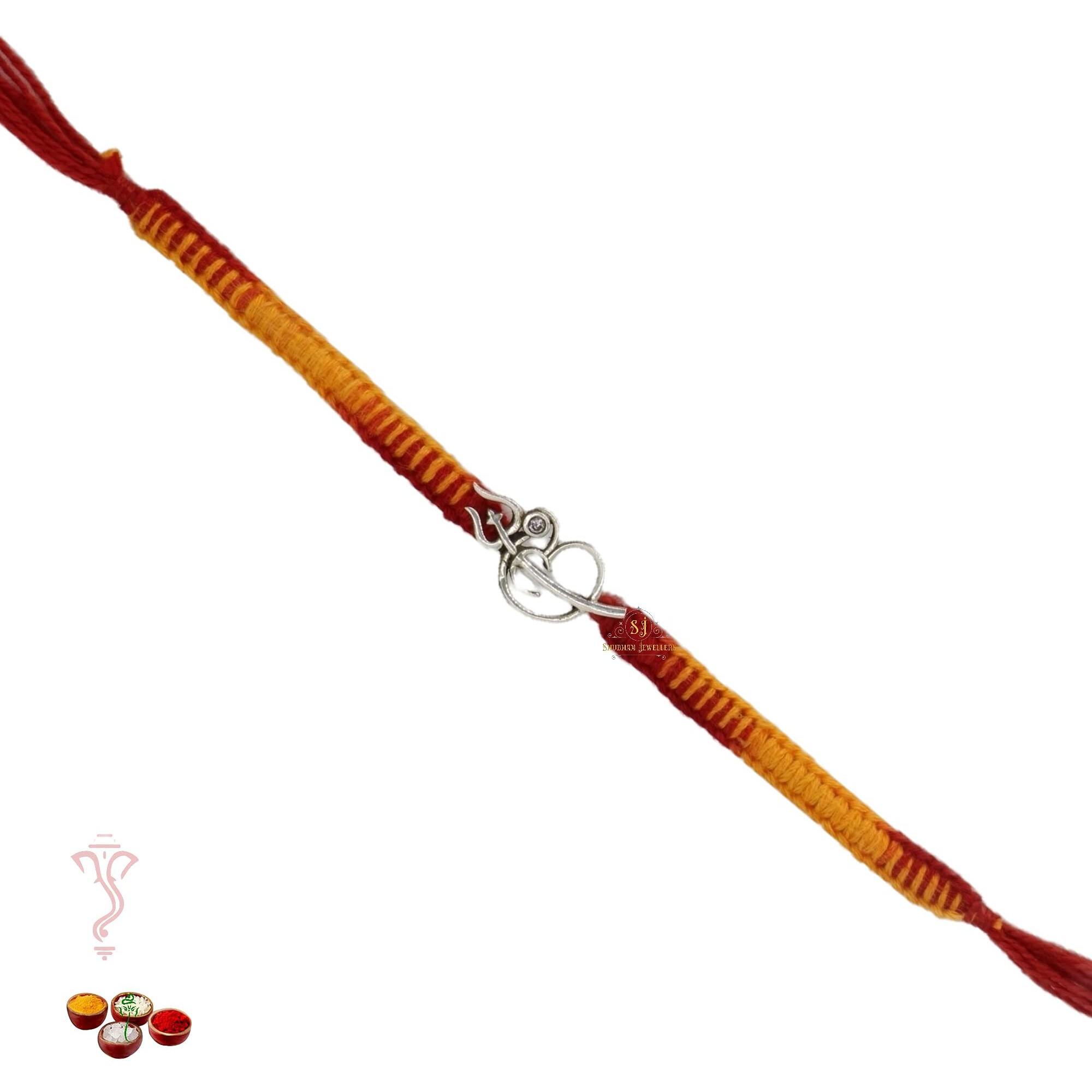 Nuzzrii Pure 925 Sterling Silver Rakhi For Brother Charm Bracelet Raksha Bandhan With Pure Cotton Thread For Men, Boys, Rakhis By Shubham Jewellers Omtrcur